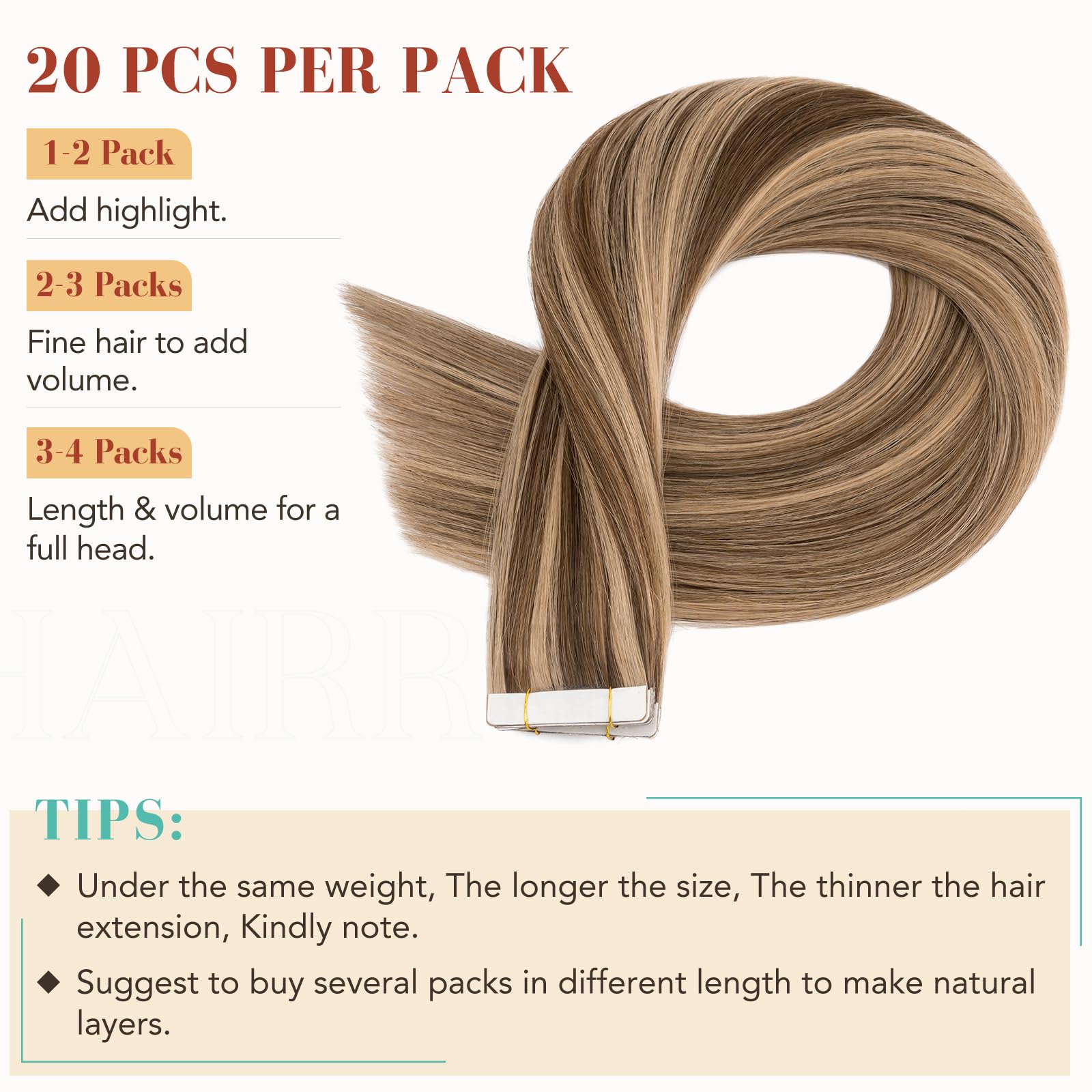 Hairro Glue-In Human Hair Extensions 14 Inch 40g 20pcs - Double Sided Tape Weft for Balayage Highlights (#4P27 Medium Brown & Dark Blonde) | Natural Look for Parties, Weddings & Daily Styling