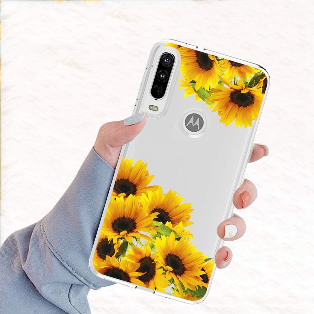 Cute Clear Slim Shockproof Sunflower Pattern Soft TPU Rubber Phone Case for Motorola Moto One Action/P40 Power - Protective Cover for Women & Girls - Perfect for Everyday Use, Work, and Travel