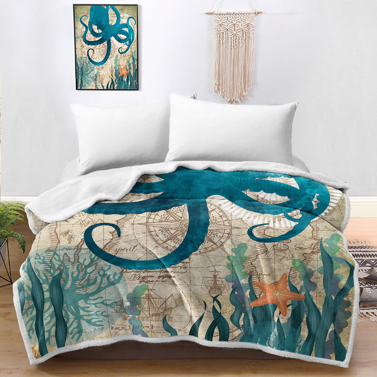 Octopus Love Bedspread Blanket - Soft & Cozy Queen Size Throw Blanket for Couples - Perfect for Romantic Bedroom Decor, Couch Snuggling & Gift Giving