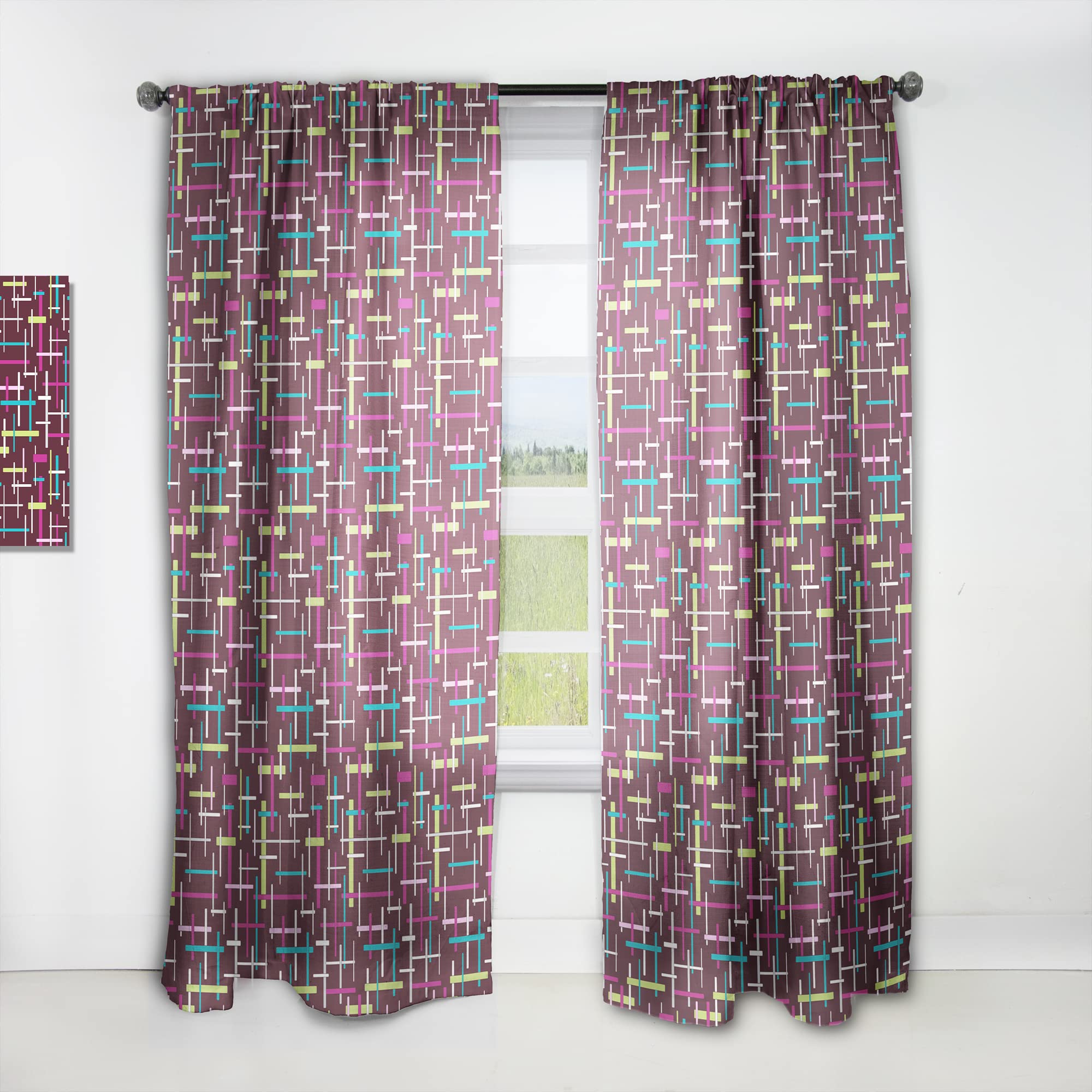 DesignQ Retro Abstract XVII Thermal Insulated Curtains - Single Panel 52x95 Inches - Blackout Drapes for Bedroom & Living Room - Perfect for Home Decor & Light Control