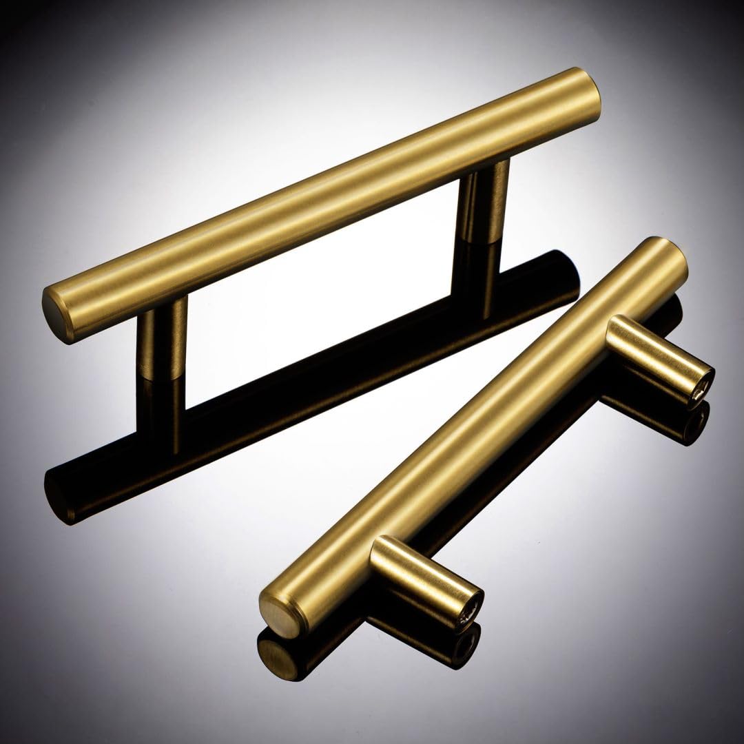 15 Pack 5 Inch Stainless Steel Cabinet Pulls - Brushed Brass Drawer Handles for Kitchen Cabinets, Dressers & Cupboards (3