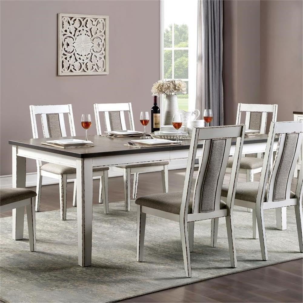 Furniture of America Fie Rustic Solid Wood Expandable Dining Table - White Finish | Farmhouse Style Dining Room Table for 6 to 10 People | Perfect for Family Gatherings & Entertaining Guests
