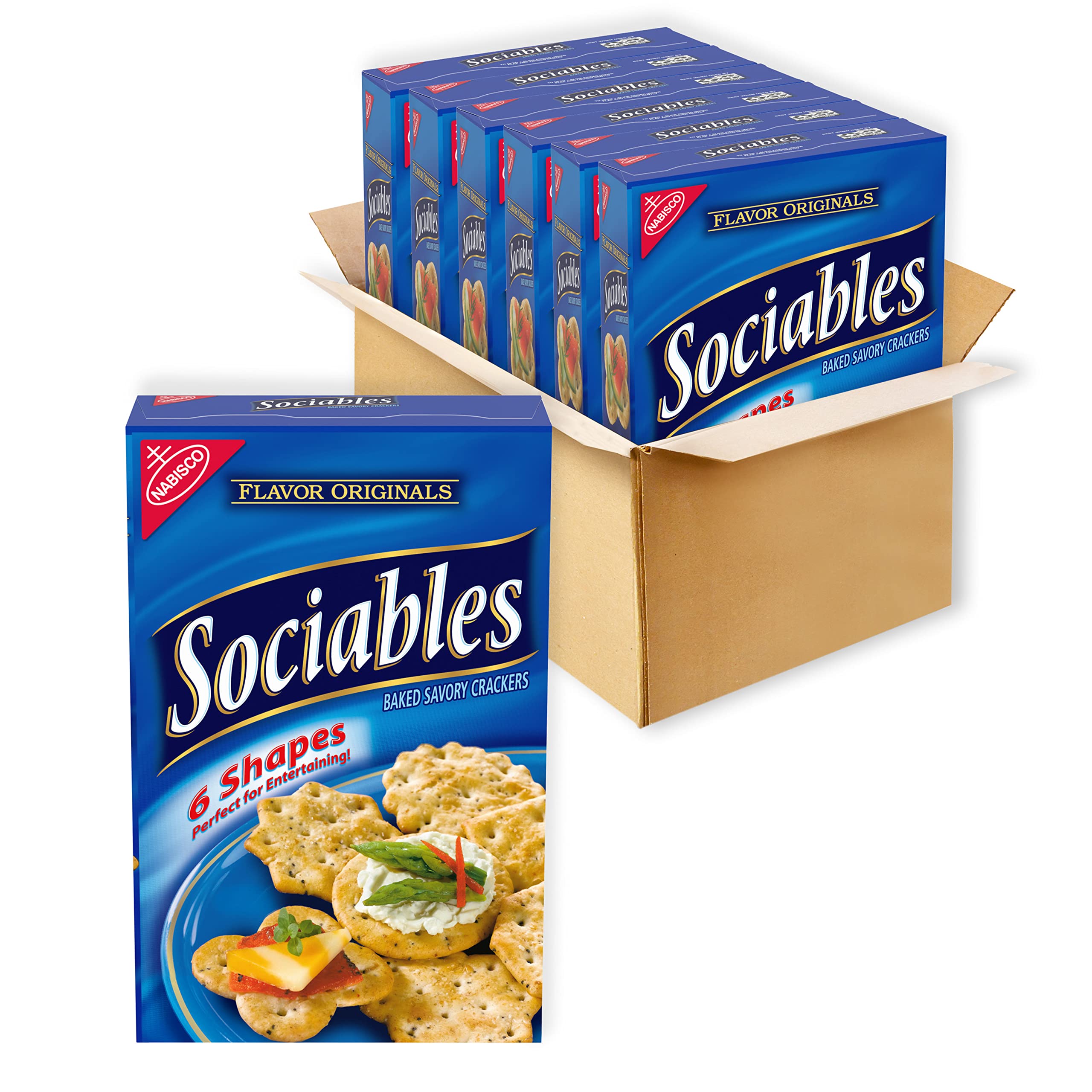 Flavor Originals Sociables Baked Savory Crackers - 6 Pack (7.5 oz Each) | Party Snacks, Game Night Treats & Office Break Room Snacks | Delicious Baked Crackers for Entertaining & Social Gatherings