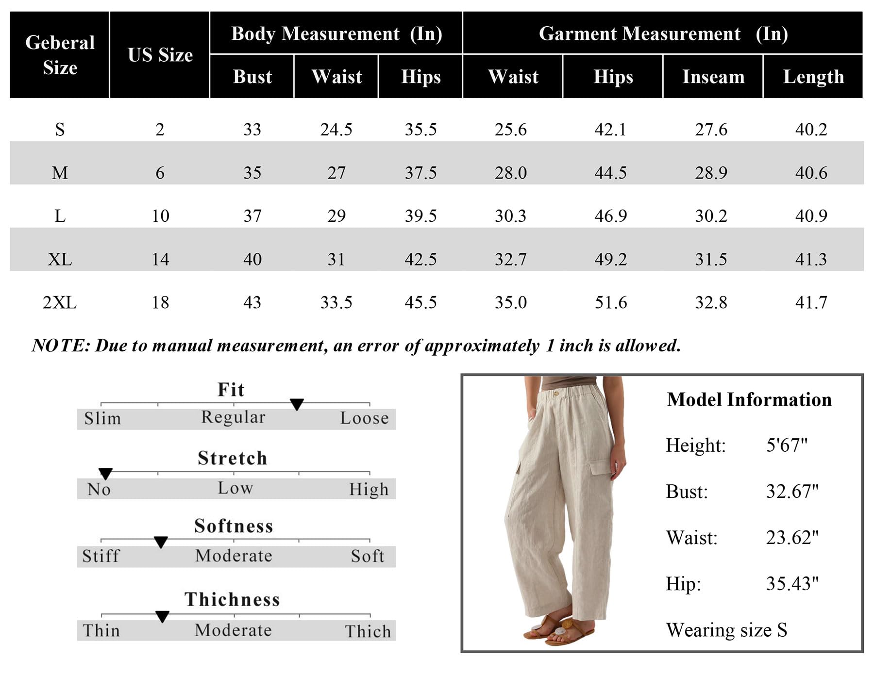 Amazhiyu Women's Pure Linen Wide Leg Cargo Pants - Elastic Waist Comfortable Baggy Joggers with Pockets | Casual Summer Outfit, Beach Vacation, Streetwear Fashion