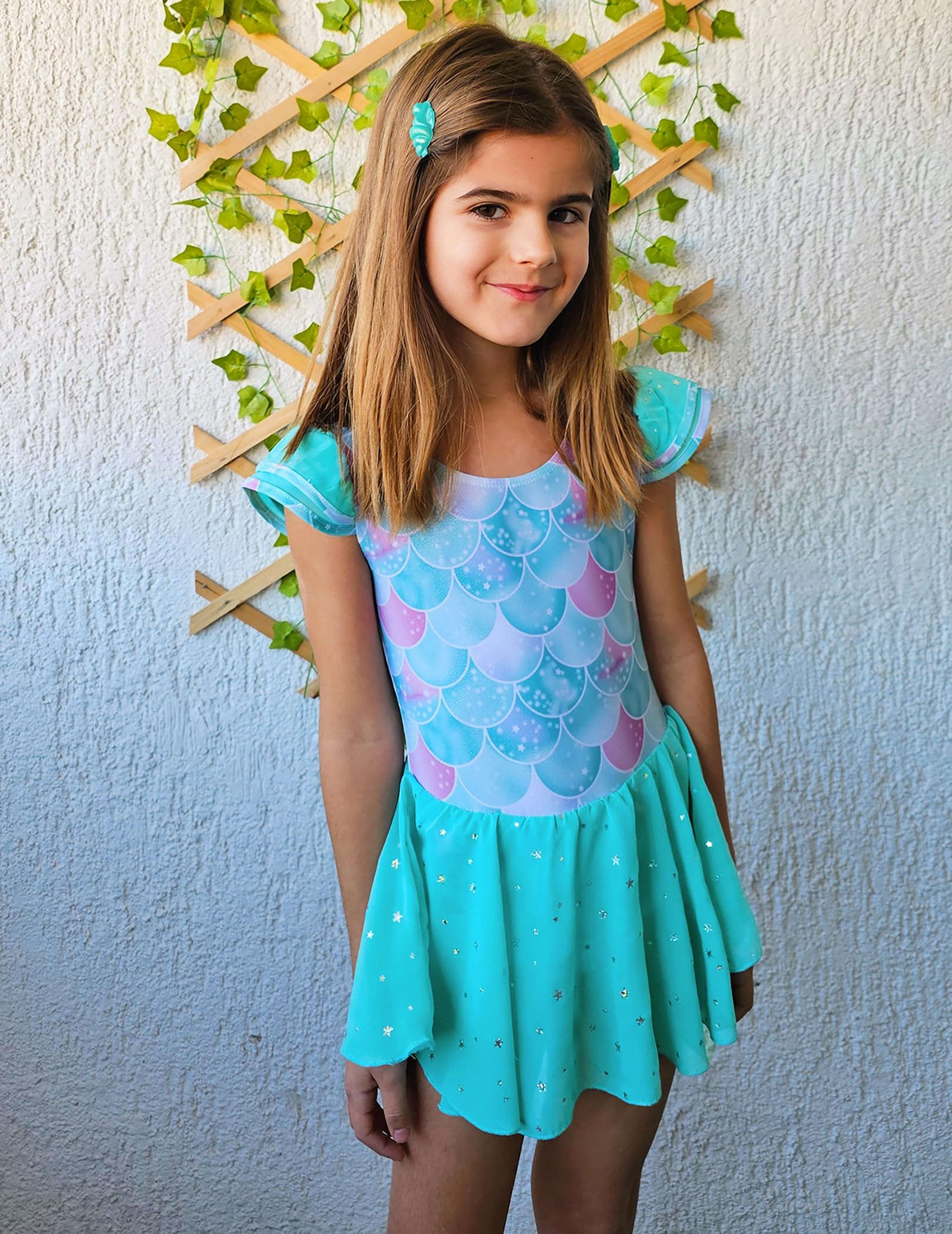 Zaclotre Girls Ballet Leotard with Ruffle Sleeves & Criss-Cross Back - Dance Outfit with Attached Skirt - Perfect for Ballet Class, Recital & Performance