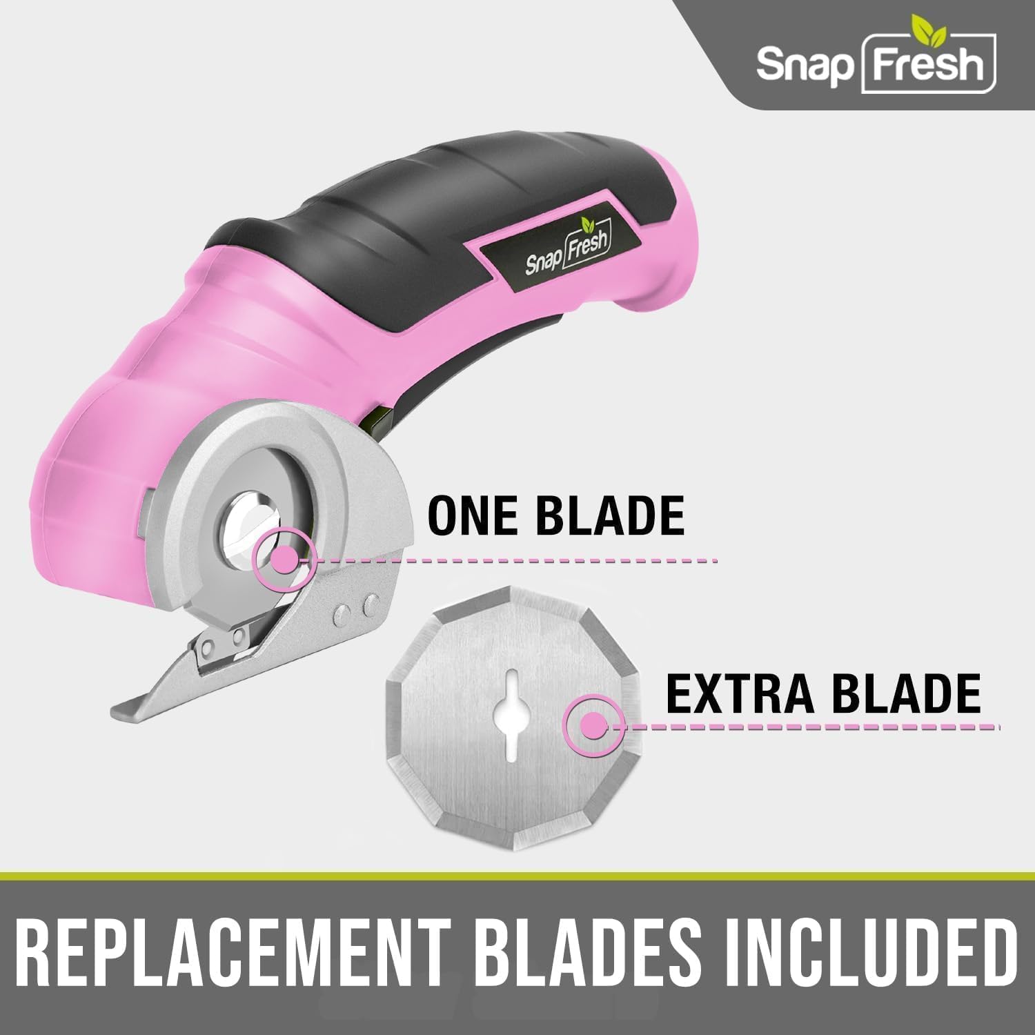 SnapFresh 4V Cordless Electric Scissors - Self-Sharpening Rotary Cutter for Cardboard, Plastic, Leather, Packages, Carpet & Boxes | Mini Electric Scissors for DIY Crafts, Home Improvement, Office & Warehouse Use (Pink)
