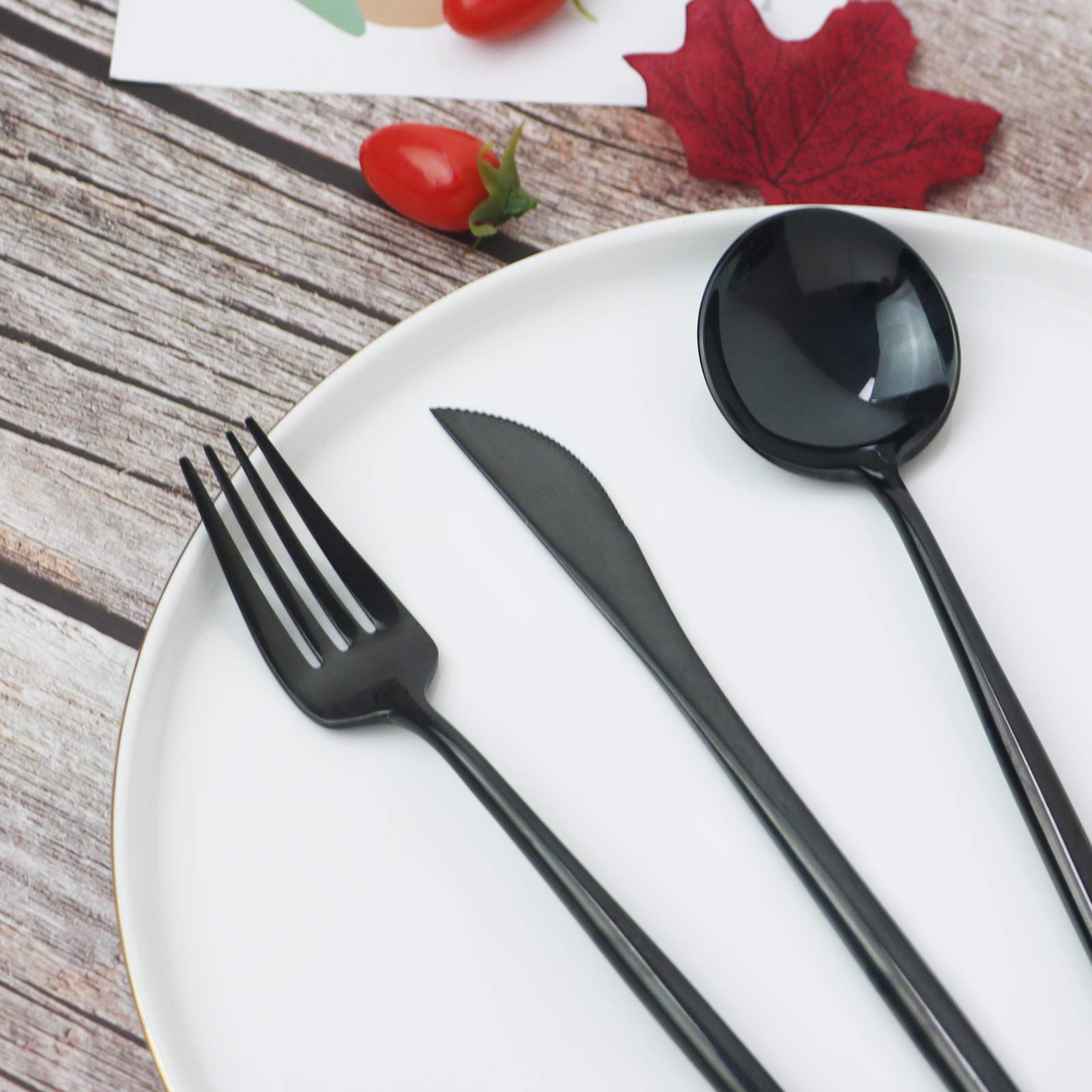 Premium 20-Piece Flatware Set - 18/10 Stainless Steel Silverware for 4 People - Heavy Duty Mirror Polished Dinner Knives, Forks & Spoons - Dishwasher Safe Restaurant-Grade Utensils (Black) - Perfect for Fine Dining, Weddings & Holiday Entertaining