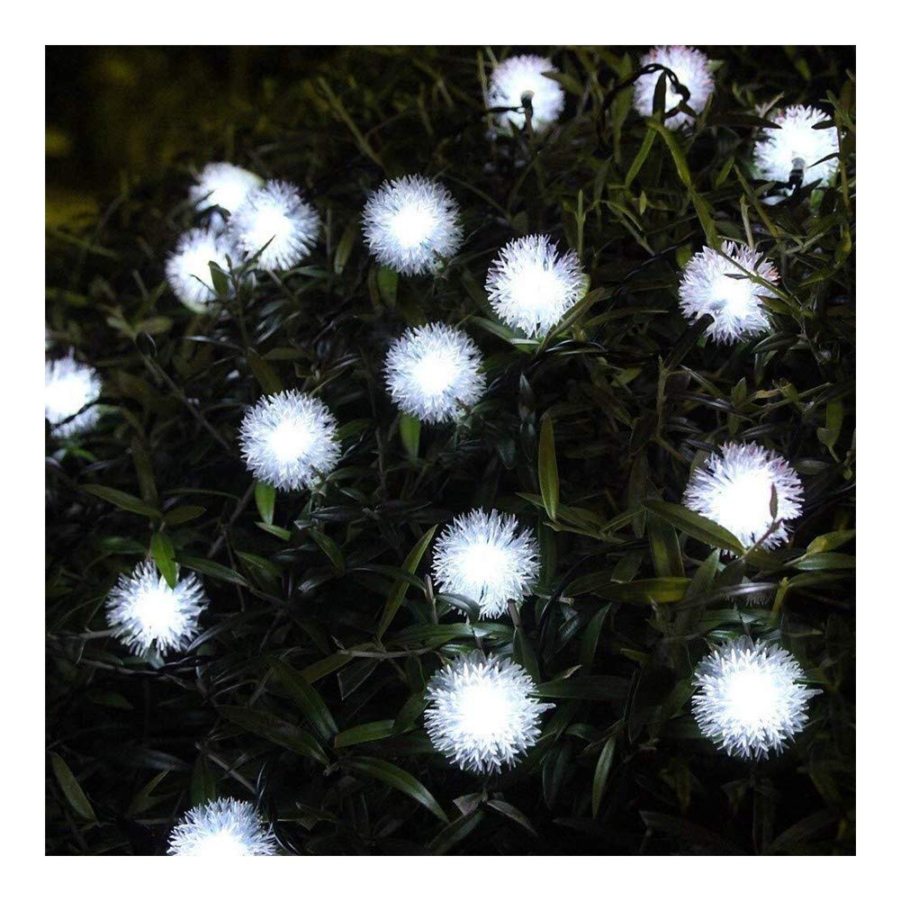 WDWL 30LED Solar Fairy Lights 6.5M - Waterproof Outdoor Solar String Lights with Dandelion Ball Design for Garden, Terrace, Camping, Party & Christmas Decor (White)