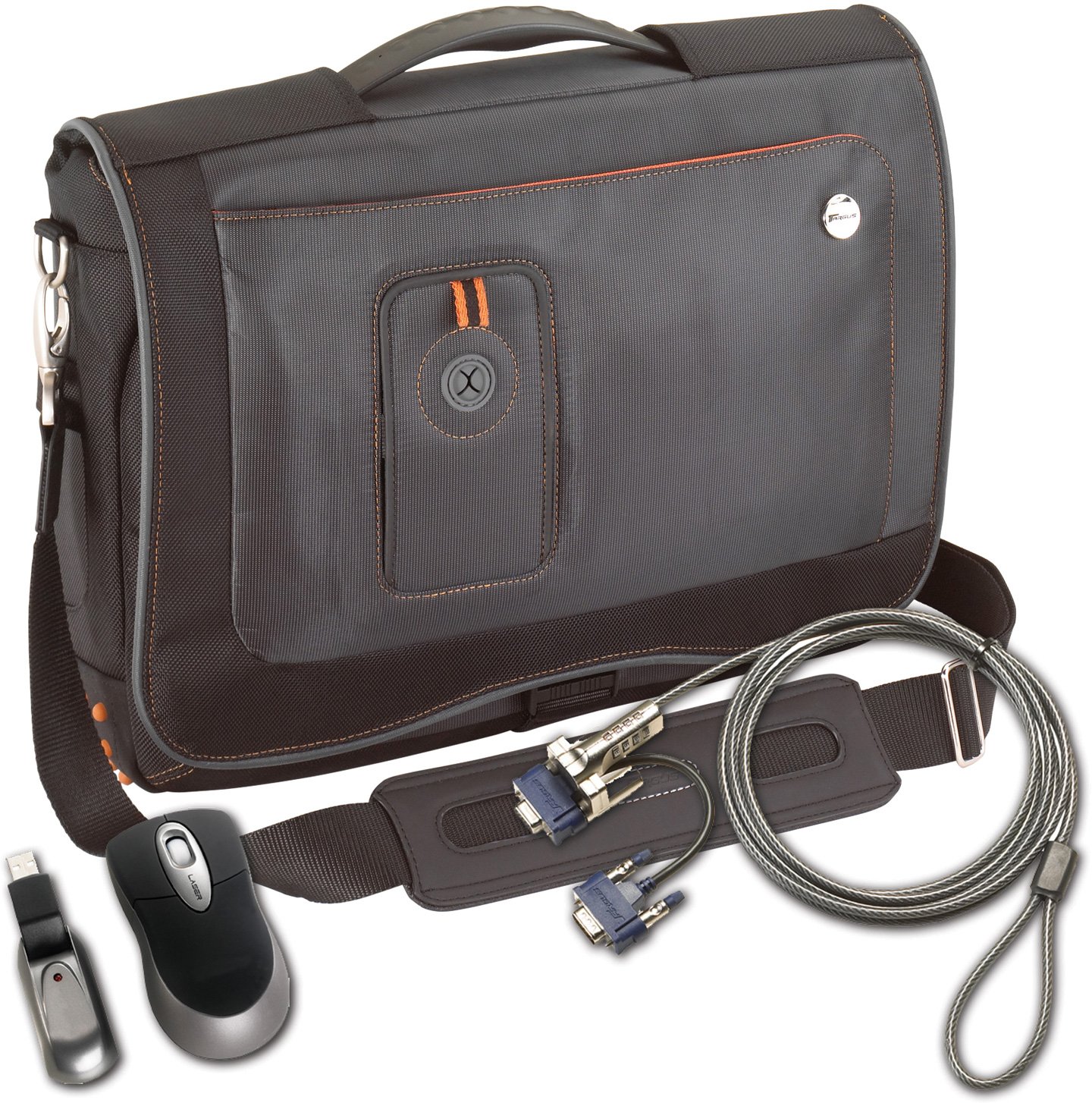 Targus Back to School Laptop Case Bundle - Urban Messenger Bag, Wireless Optical Mouse & DEFCON VPCL Video Port Combo Lock (BUS0003) | Perfect for Students, Office Work & Travel Accessories