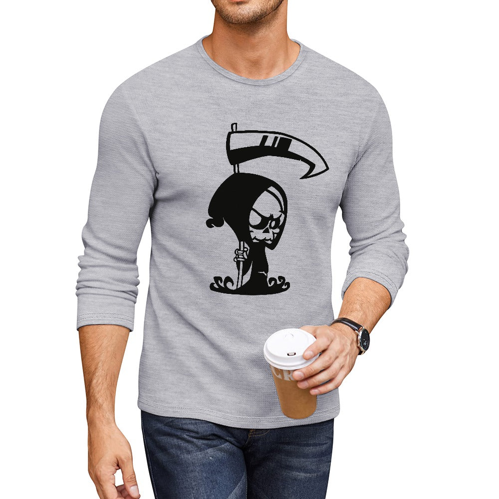 Lil Reaper Crewneck Long Sleeve T-Shirt | Halloween Graphic Tee | Soft Cotton Pullover for Men & Women | Perfect for Costume Parties, Spooky Season & Casual Wear