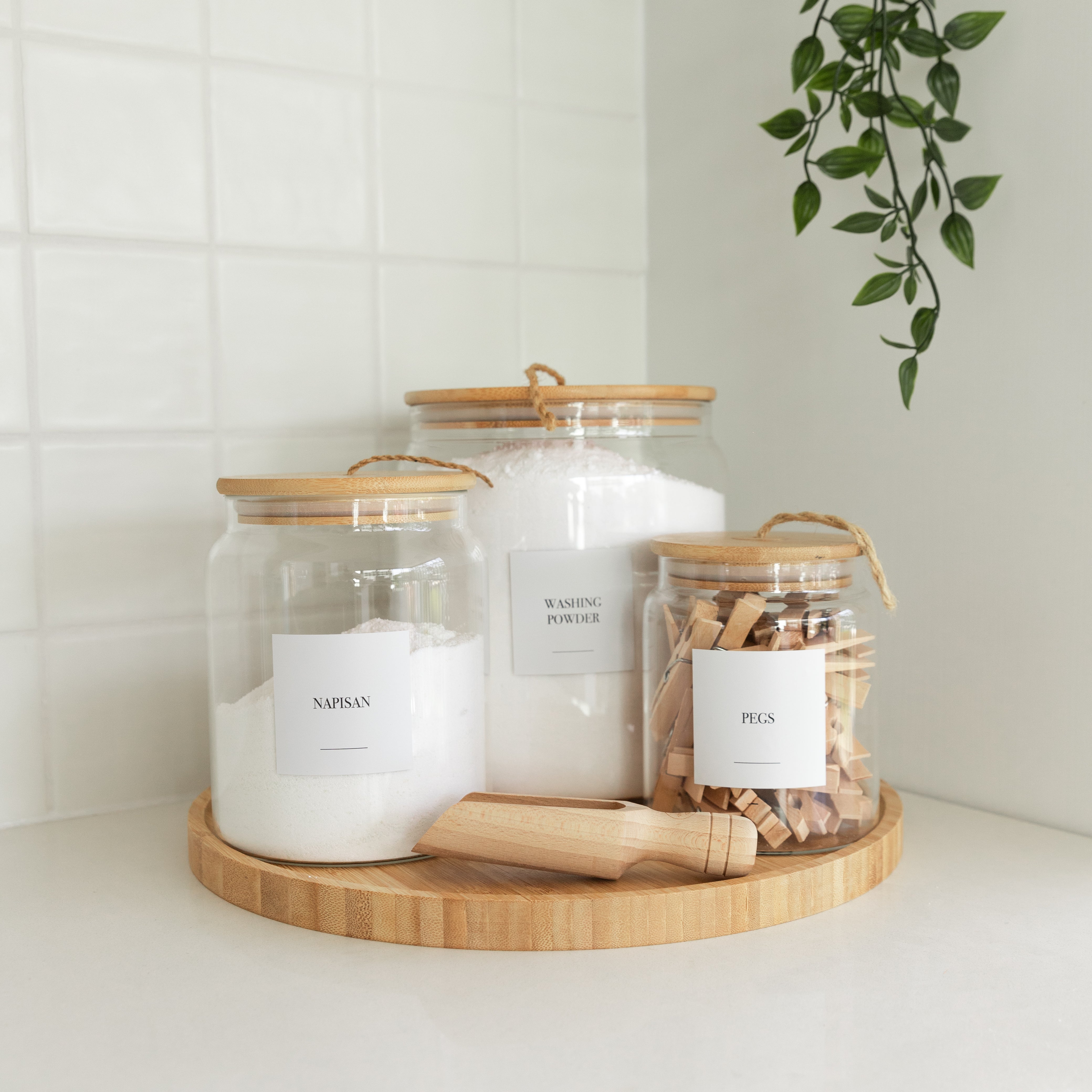 Eco-Friendly Bamboo & Glass 5-Piece Laundry Detergent Powder Set - Perfect for Sustainable Home Cleaning & Zero Waste Lifestyle