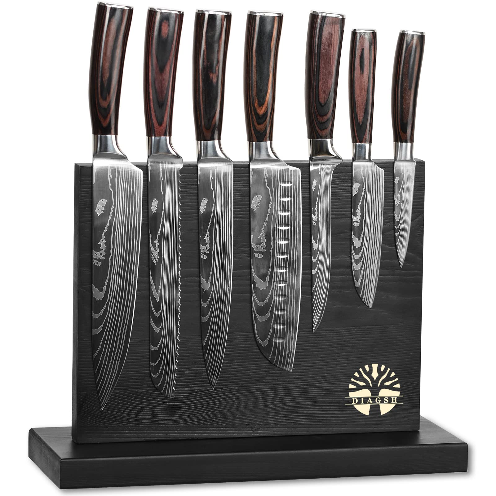 7-Piece Professional Kitchen Knife Set with Magnetic Block - High Carbon Stainless Steel, Hand-Forged, Dishwasher Safe - Chef Knives for Home Cooking, Slicing, Dicing & Food Prep - Perfect Gift for Chefs & Cooking Enthusiasts