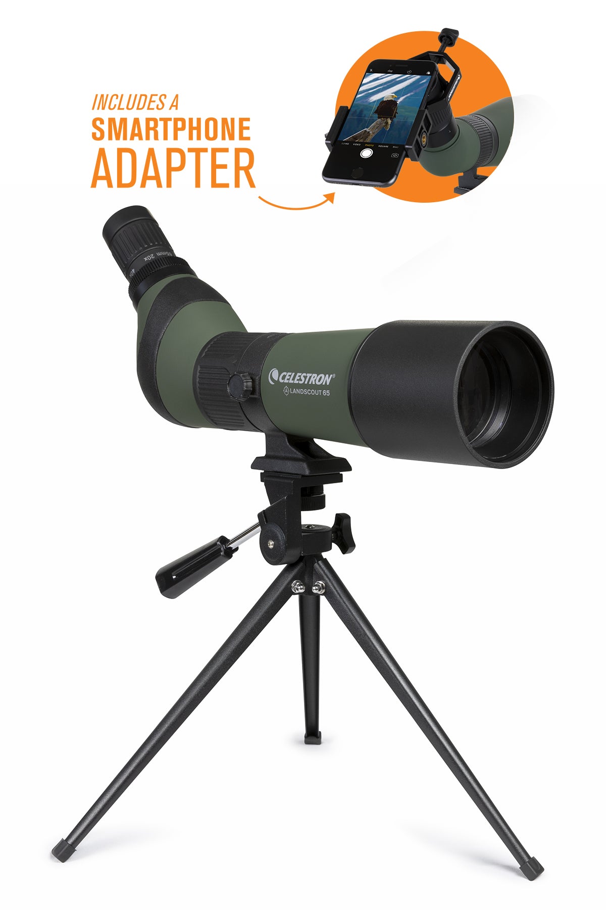 LandScout 20-60x65mm Angled Zoom Spotting Scope with Tripod & Phone Adapter - Perfect for Bird Watching, Hunting, Target Shooting & Outdoor Adventures
