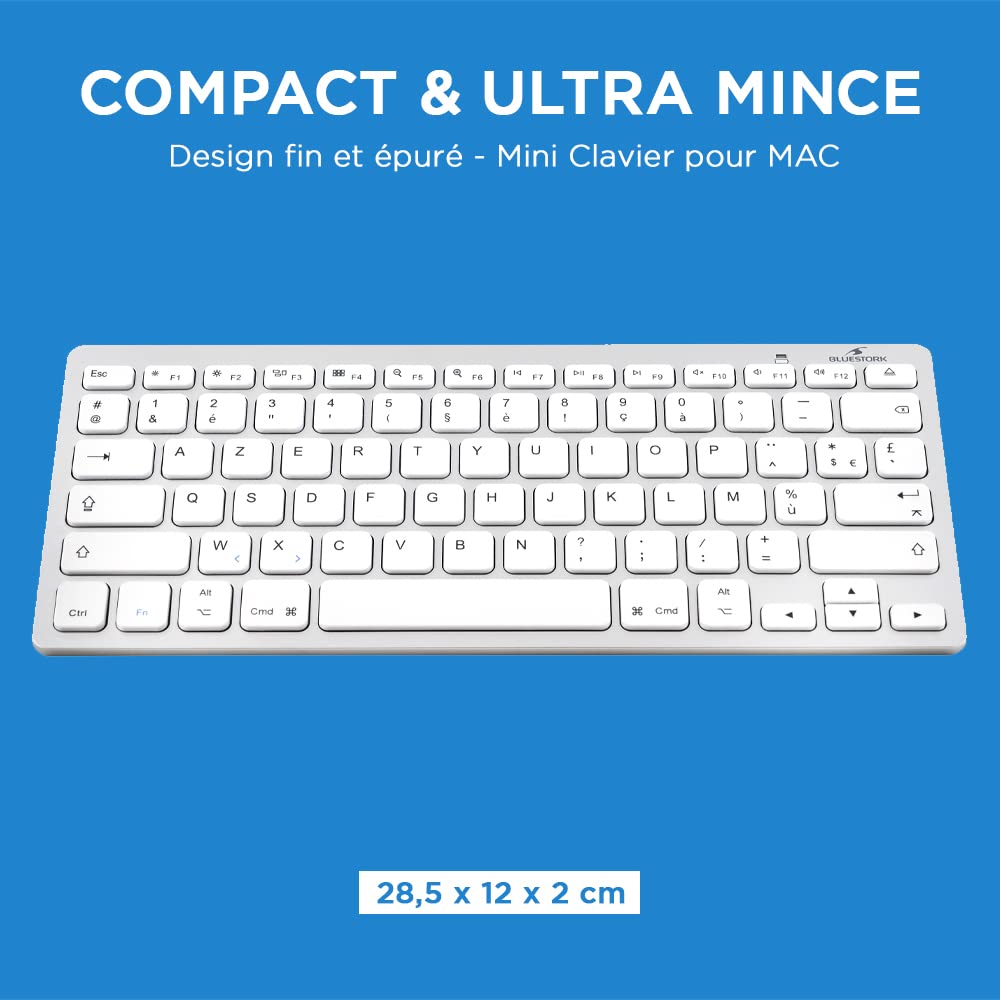 Bluetooth Wireless Keyboard for Mac, MacBook Pro/Air/Mini, iMac, iPad Air/Pro, iPhone - Compact Ultra-Thin Lightweight Silent AZERTY French Keyboard | Perfect for Home Office, Travel & Remote Work