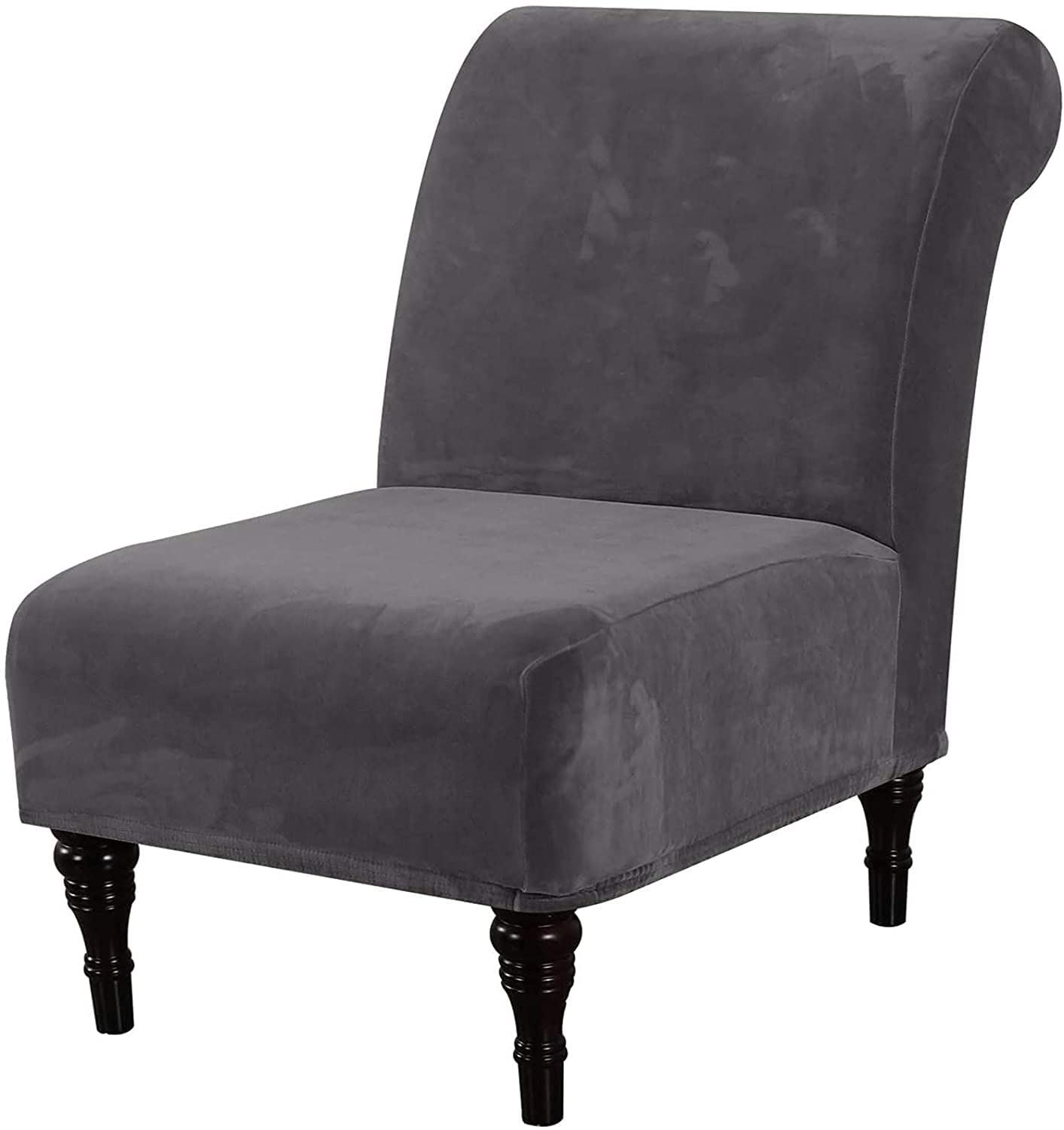 Velvet Accent Chair Covers - Stretch Armless Slipcovers for Living Room, Modern Furniture Protector with Elastic Bottom, Machine Washable (Gray) - Perfect for Sofa, Recliner & Home Decor