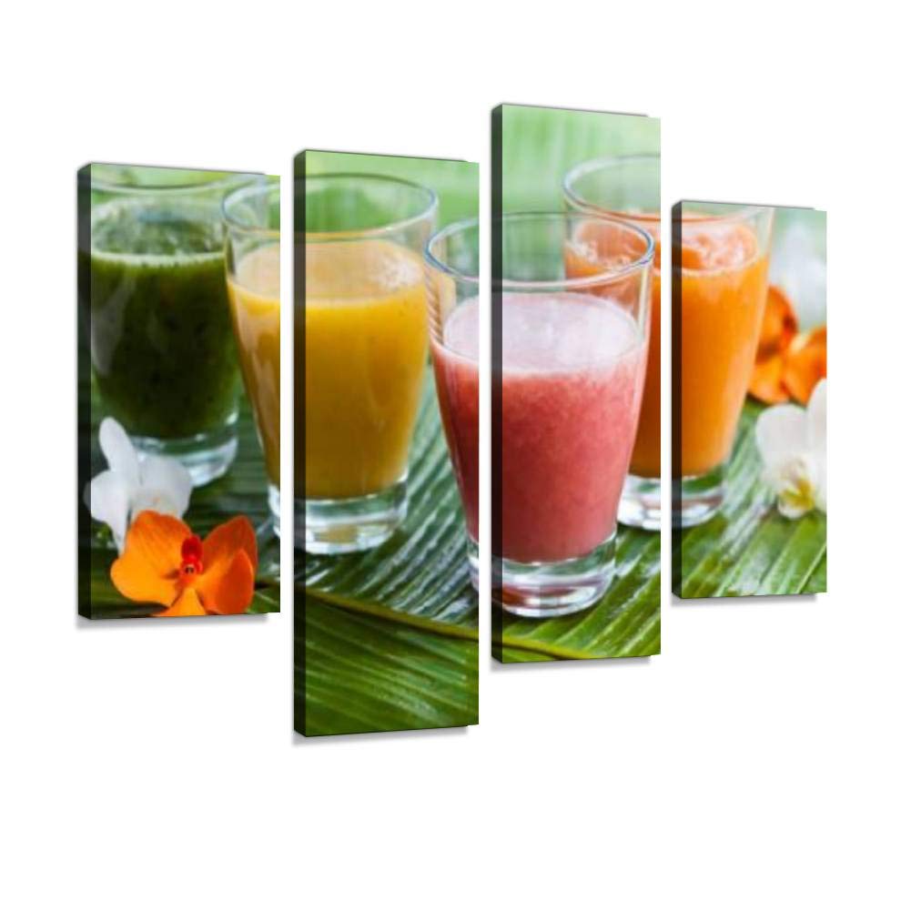IGOONE 4-Panel Canvas Wall Art - Green Smoothie Drink Paintings, Modern Framed Poster Set for Home Decor | Ready to Hang Living Room, Bedroom & Office Wall Decor