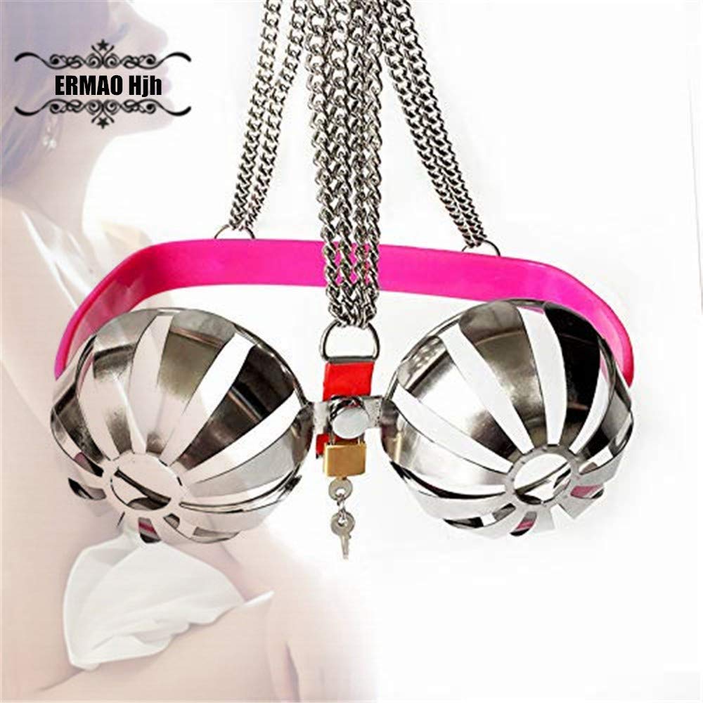 Metal Chastity Belt Bra for Women - SM Bondage Bustier with Lock, Extreme Fetish Underwear for Role Play & BDSM - Perfect for Couples Play, Adult Games & Sensual Exploration (Pink)