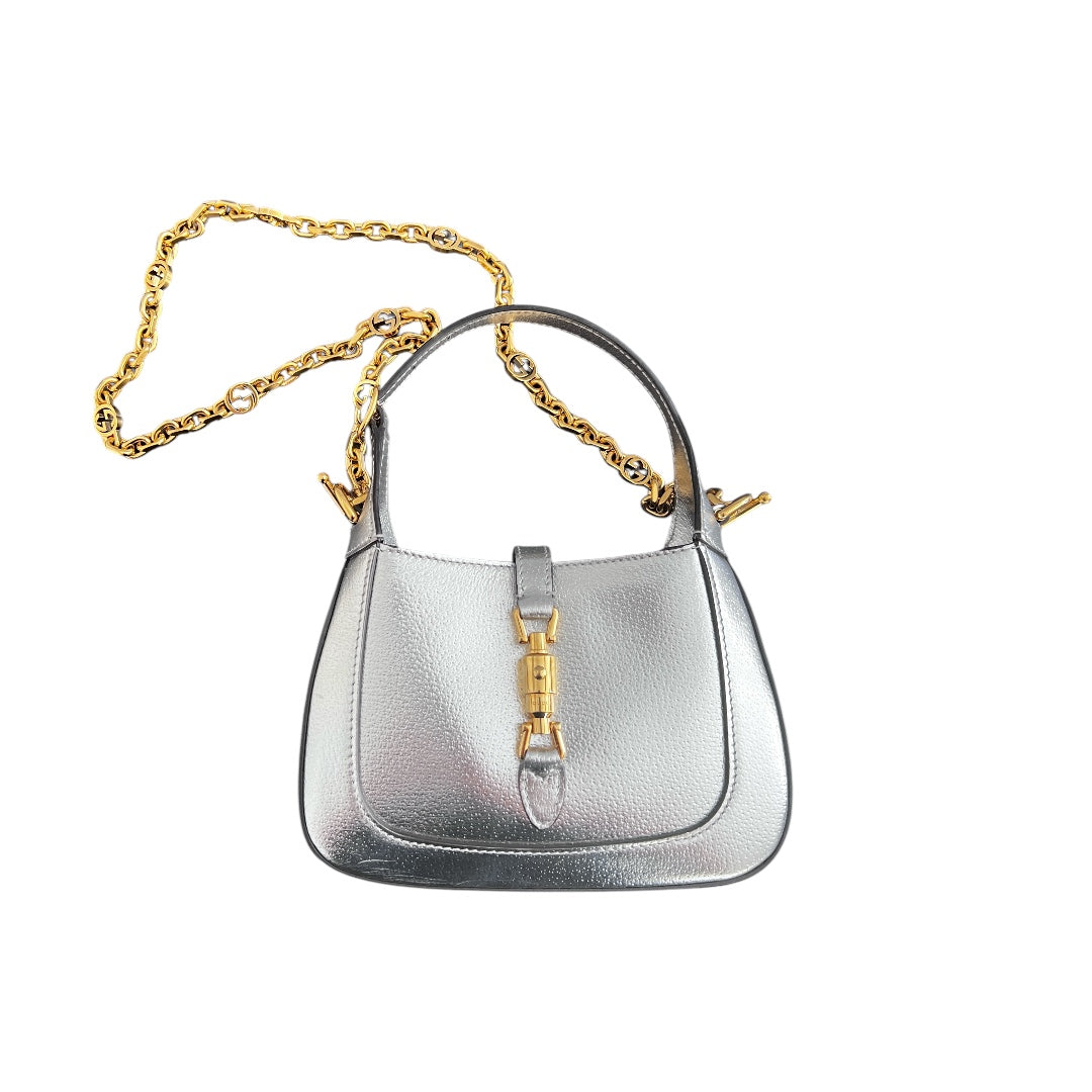 Gucci Silver Mini Jackie 1961 Crossbody Bag with Chain - Elegant Shoulder Purse for Women, Perfect for Parties, Dates & Daily Use