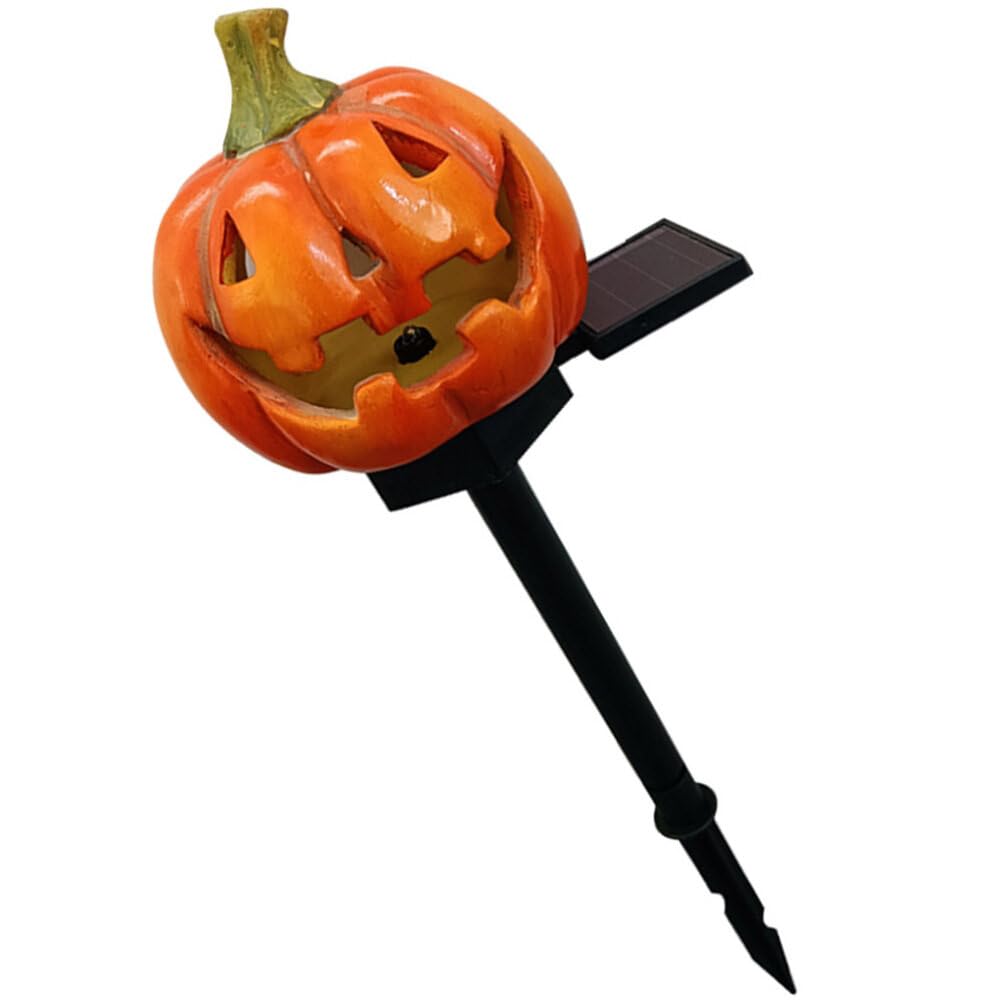 PRETYZOOM Solar Halloween Jack-O-Lantern Outdoor Lights - Waterproof Pumpkin LED Stake Lamp for Patio, Yard, Garden Decor - Spooky Halloween Party & Fall Festival Decoration