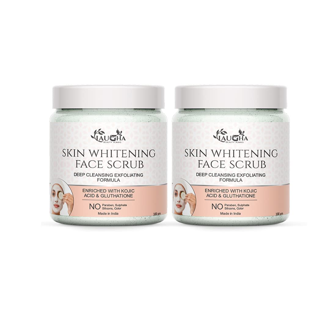 Laugha Skin Whitening Facial Scrub - Brightening & Exfoliating Deep Cleansing Formula (100g x 2 Jars, 200g Total) for Glowing Skin | Perfect for Daily Skincare Routine & Dark Spot Treatment