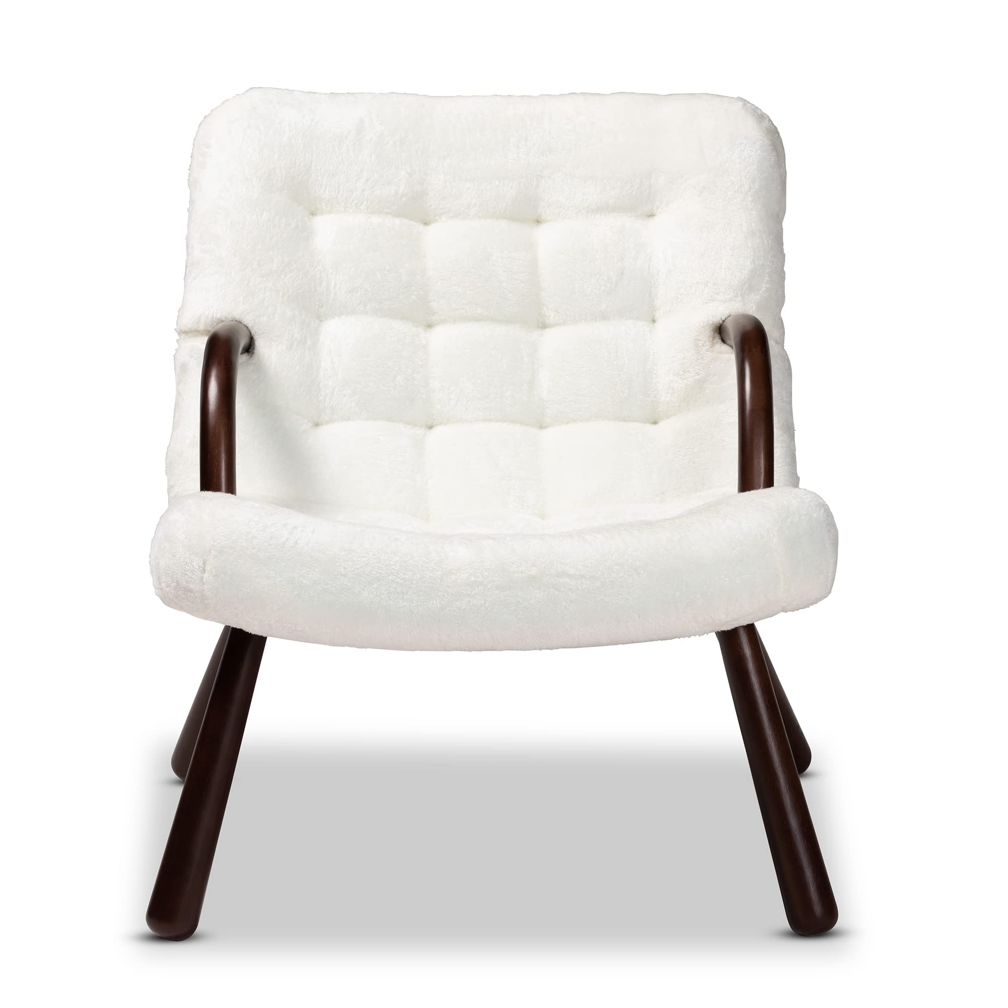 Baxton Studio Eisa Modern Accent Chair - White Sherpa Upholstery with Walnut Brown Wood Finish - Contemporary Living Room, Bedroom or Office Seating Furniture for Home Decor