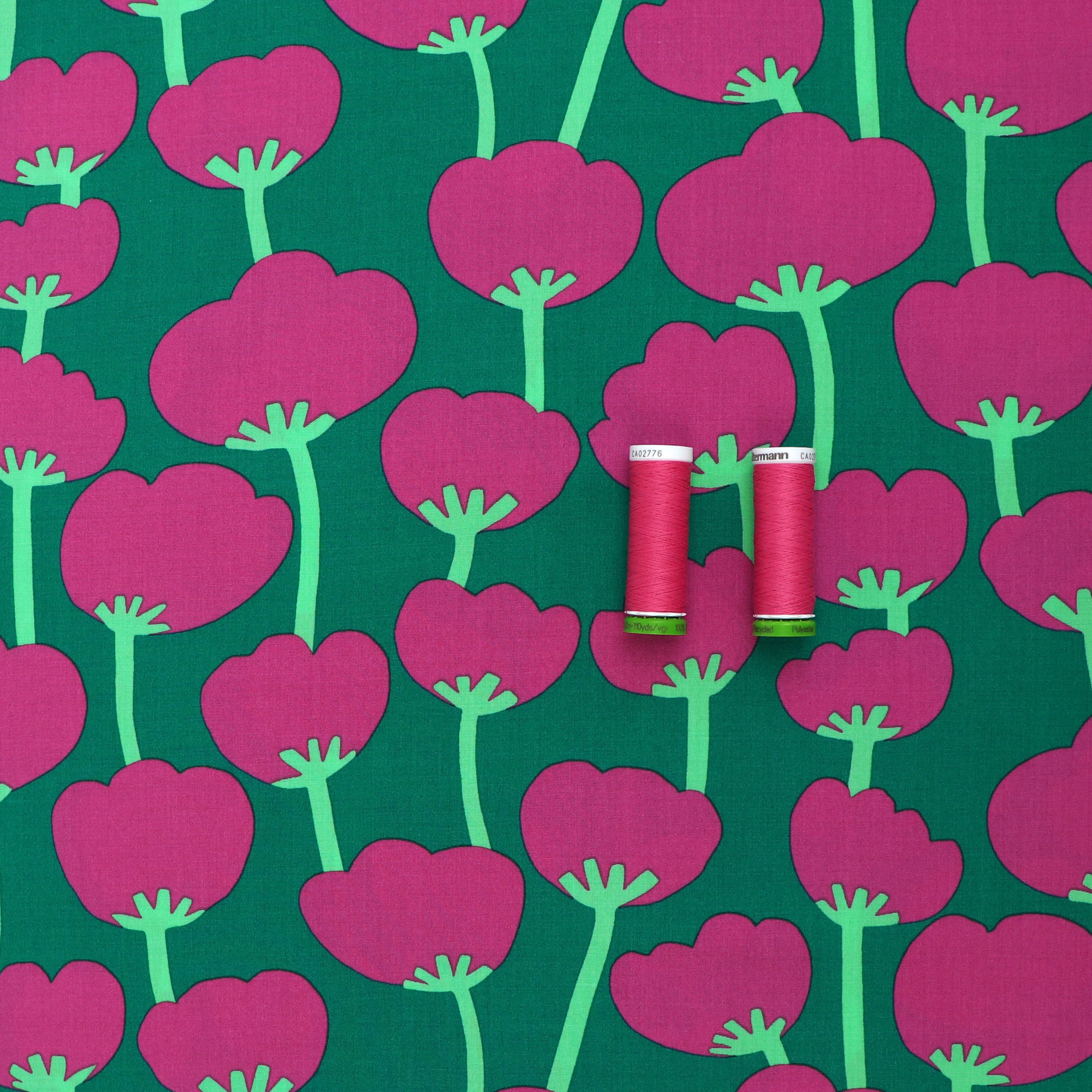Viscose Lawn Fabric with Lenzing™ EcoVero™ Fibers | Nerida Hansen X Verhees Collaboration | Poppies Green Design | 56cm Wide | Perfect for Summer Dresses, Blouses & Eco-Friendly Fashion Projects