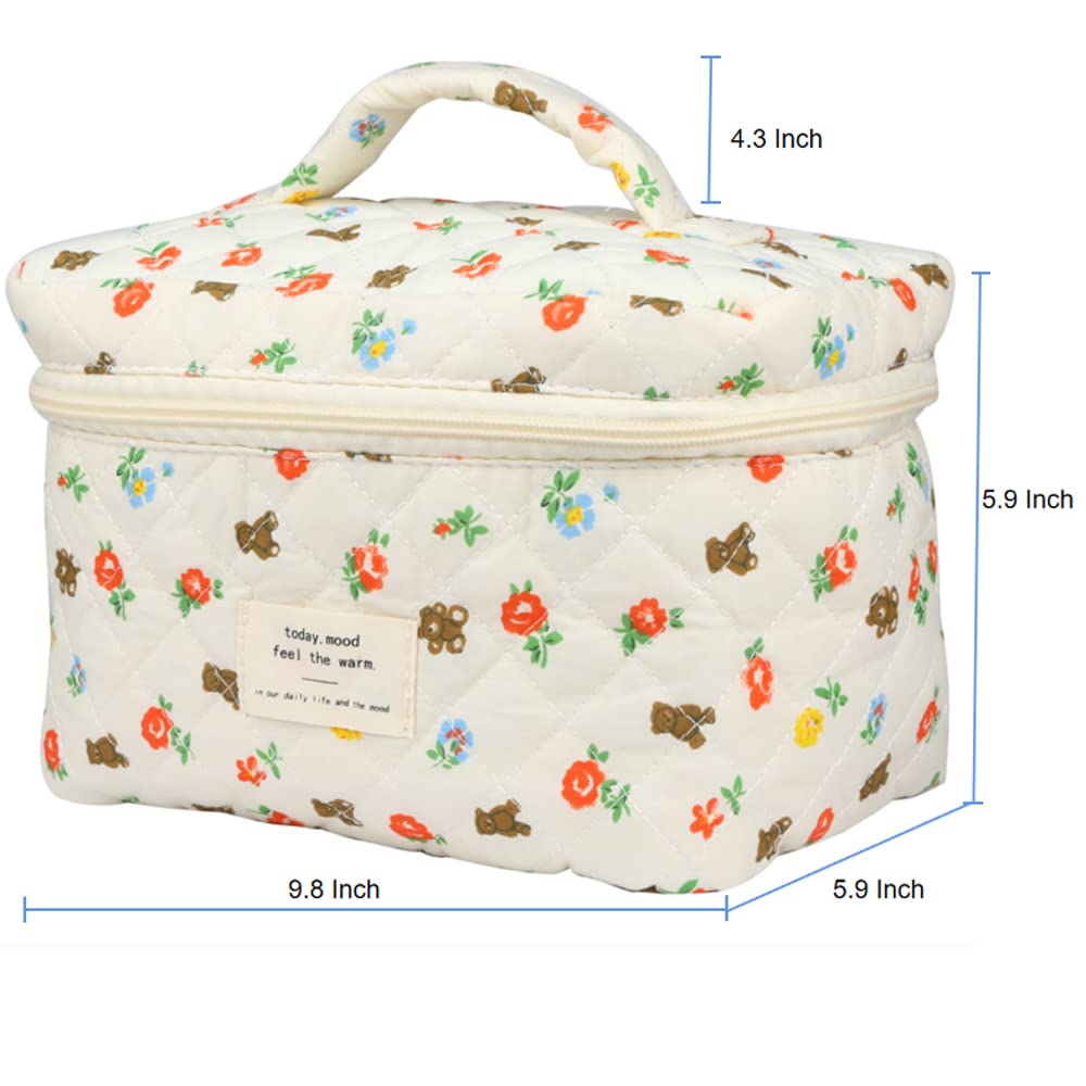 Floral Makeup Bag for Women - Cute Cosmetic Organizer with Storage, Travel Toiletry Bag & Handbag Purse (Puzzle/Big Size) - Perfect for Travel, Gym, and Daily Essentials Organization