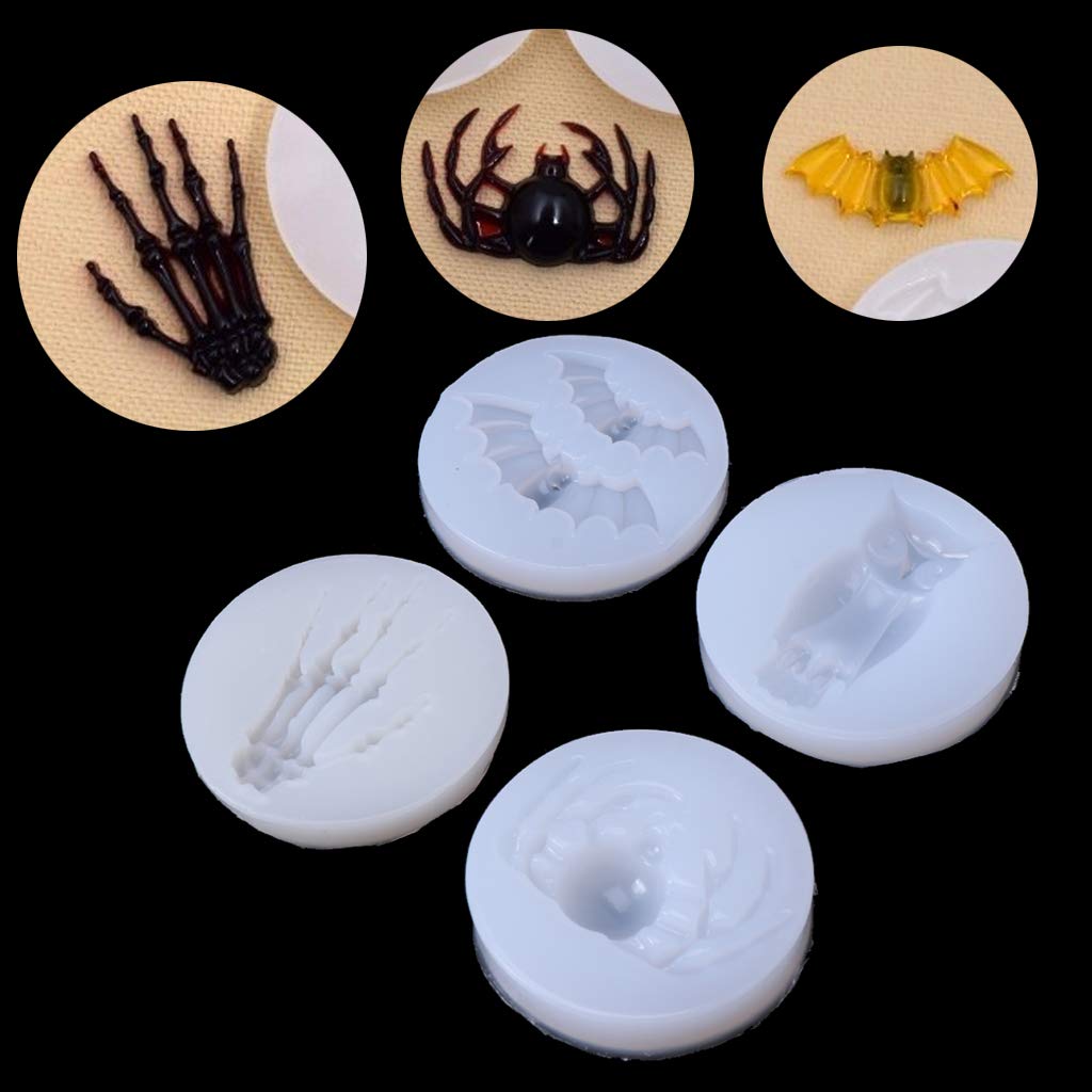 Halloween Epoxy Resin Mold for DIY Crafts - Bat, Owl, Spider & Skeleton Hand Shapes - Jewelry Making, Cake Decorating & Home Decor - Perfect for Halloween Party Decorations & Birthday Gifts