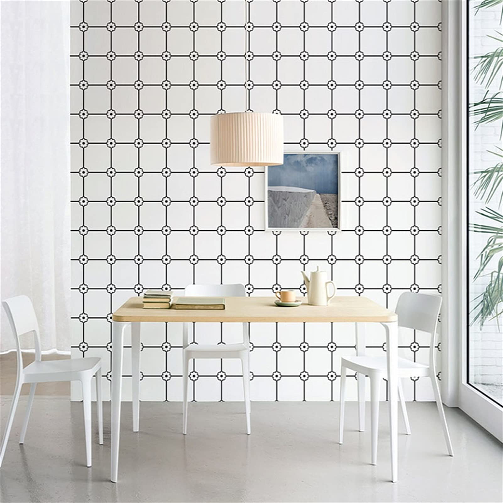 Nordic Black and White Plaid Geometric Pattern PVC Wallpaper - Self-Adhesive Removable Wall Sticker for Living Room, Bedroom, Clothing Store Decor (Color B) | Modern Home & Retail Interior Design