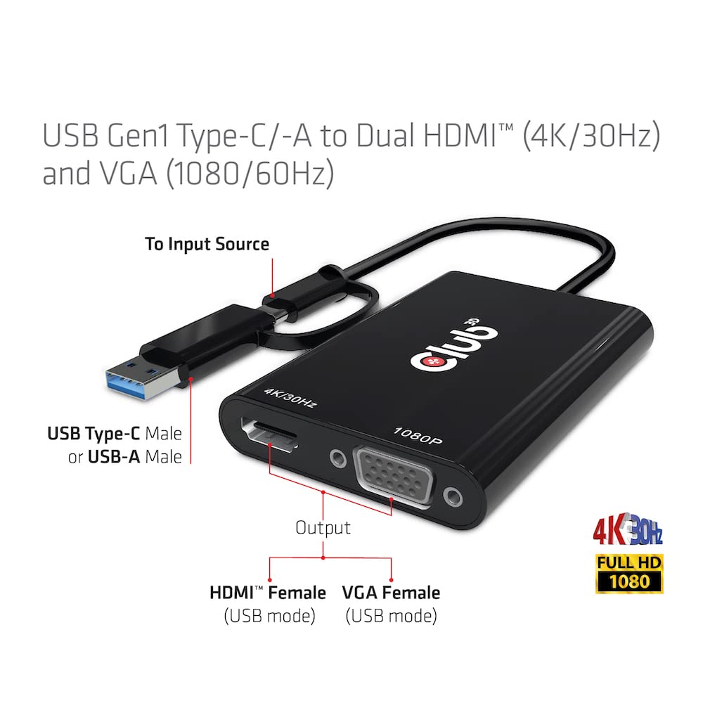 CSV-1611 USB-C to HDMI and VGA Adapter for MacBook Pro/Air, Laptop, PC - Dual Monitor Display Converter for Work, Gaming & Presentations