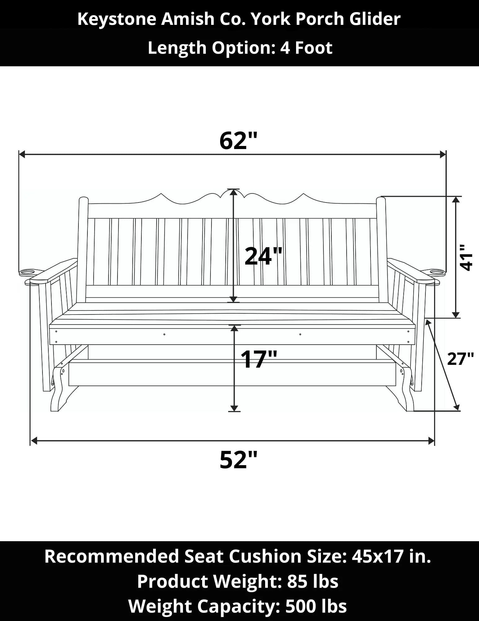 Keystone Amish Co. York Red Cedar Porch Glider - Handcrafted Outdoor Swing for Patio, Garden & Backyard Relaxation