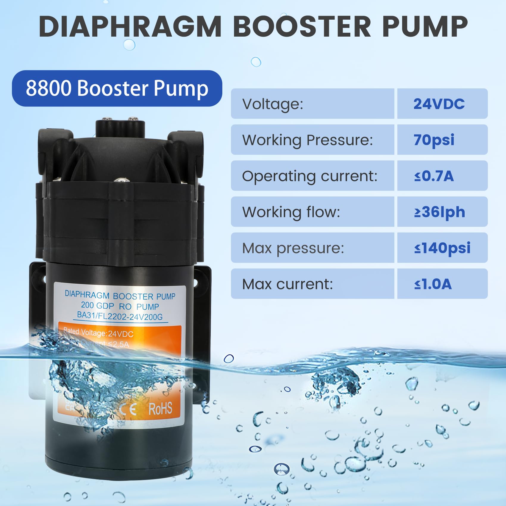 2024 Upgraded Betollo 8800 Booster Pump Kit - High Pressure Reverse Osmosis Water Pump for 200 GPD RO Systems | Includes High-Voltage Switch | Perfect for Home Water Filtration & Manifold Applications