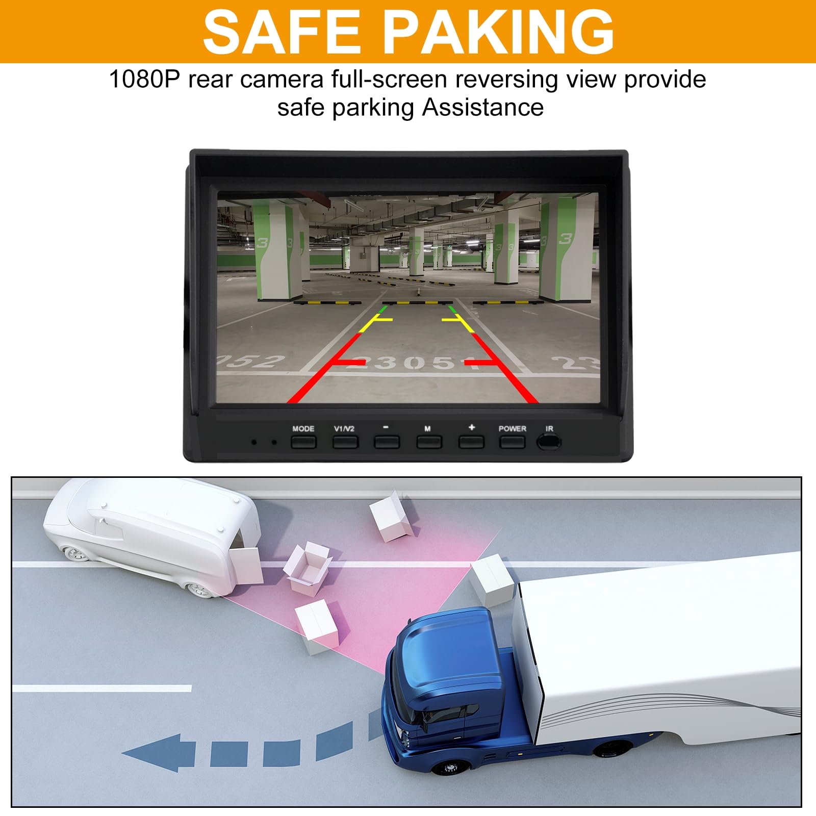 7 Inch HD Backup Camera for Trucks & RVs - 1080p Full HD with IR Night Vision, Wired System & Stable Signal Transmission | Complete Installation Kit Included | Perfect for Trailers, Parking & Reversing Safety