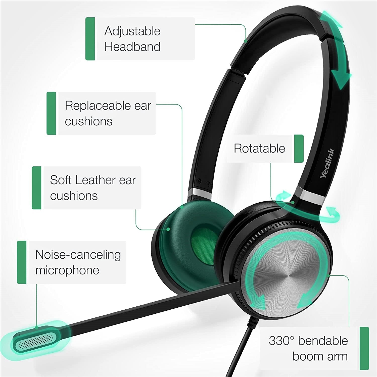 Yealink UH36 USB Wired Headset with Noise Cancelling Mic - Dual/Mono Mode for Office, Call Center & Remote Work | Comfortable Over-Ear Design for Long Wear