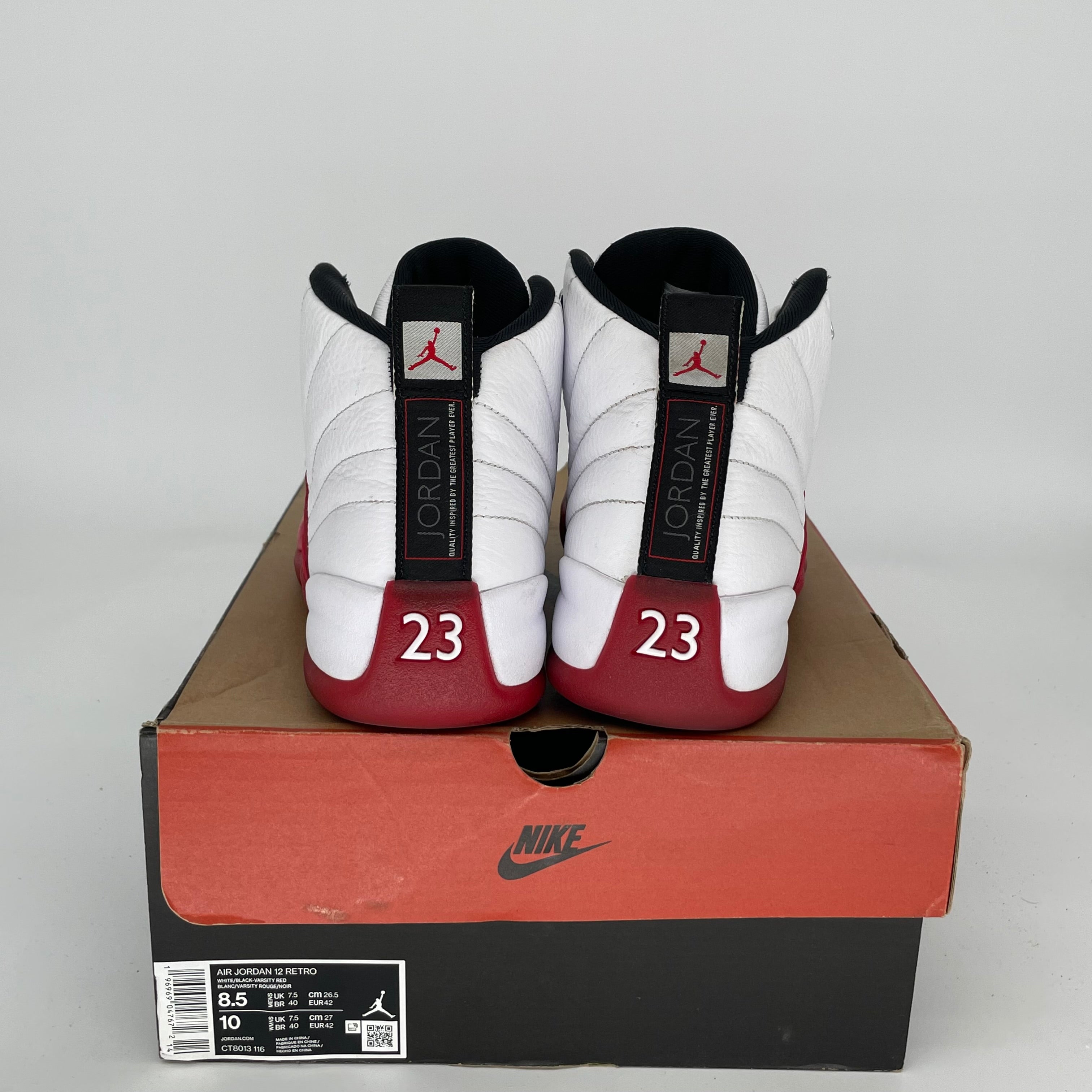 AIR JORDAN 12 CHERRY Retro Basketball Shoes Men's Size 8.5 (CT8013-116) - Authentic Sneakers for Casual Wear & Street Fashion
