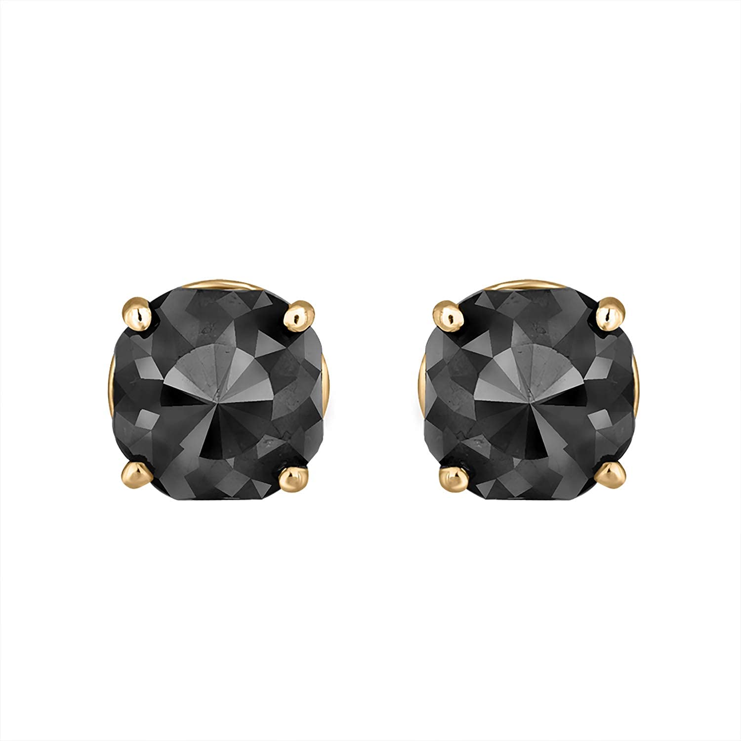 14K Yellow Gold Black Diamond Stud Earrings for Women - 1.5cttw Cushion Cut Push Back Design - Elegant Jewelry Gift for Anniversary, Birthday & Special Occasions