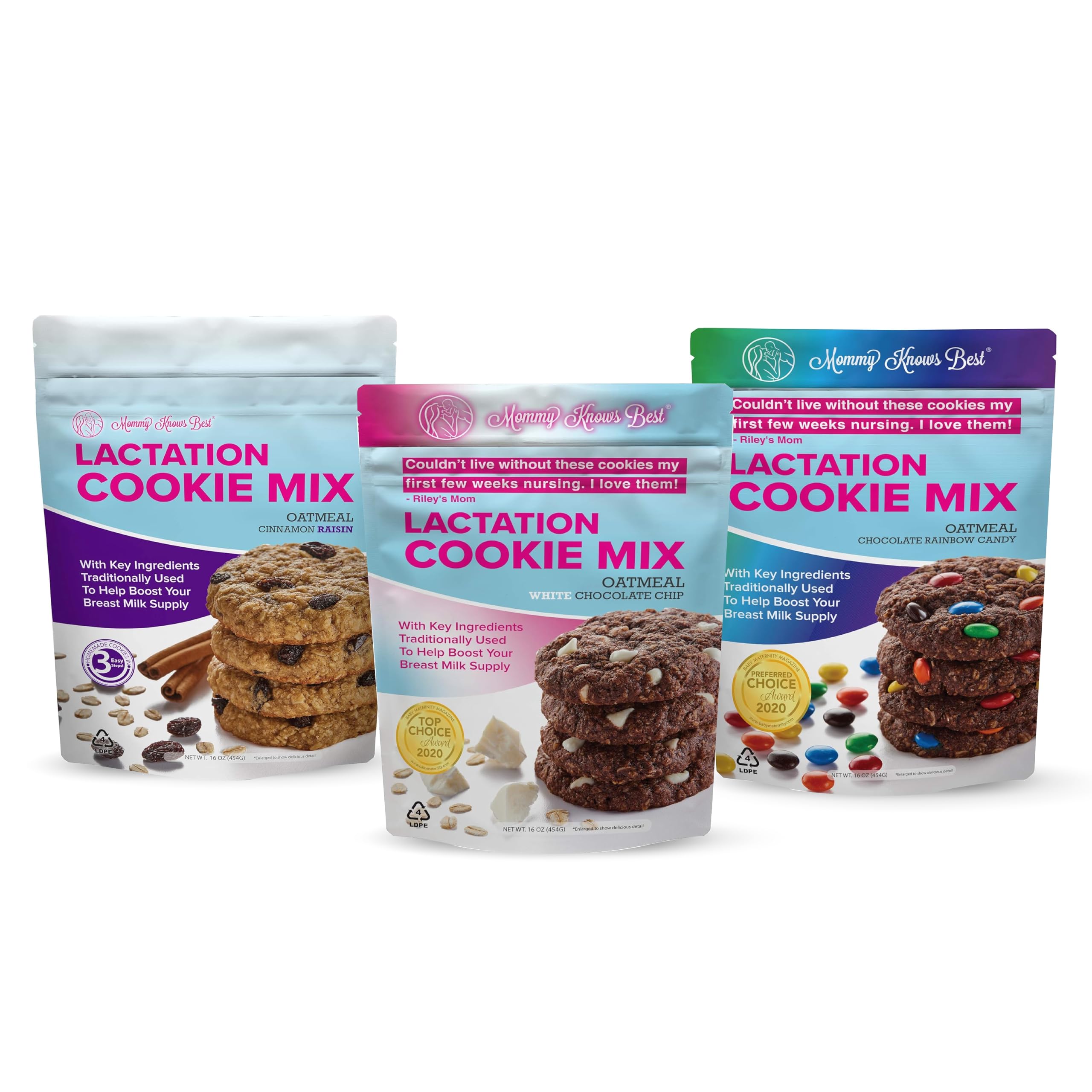 Organic Lactation Cookies Mix - Oatmeal Breastfeeding Cookie Supplement for Increasing Milk Supply | Cinnamon Raisin, Rainbow Candy & White Chocolate Chip Flavors | 3lb Variety Pack | Perfect for Nursing Moms, Postpartum Care & Lactation Support
