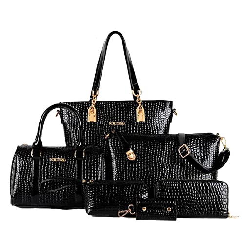 YOUNXSL 6-Piece Women's Handbag Set - Crocodile Pattern Tote, Shoulder Bag, Crossbody Purse, Clutch & Key Holder | Fashionable Top-Handle Satchel for Work, Travel & Evening Out
