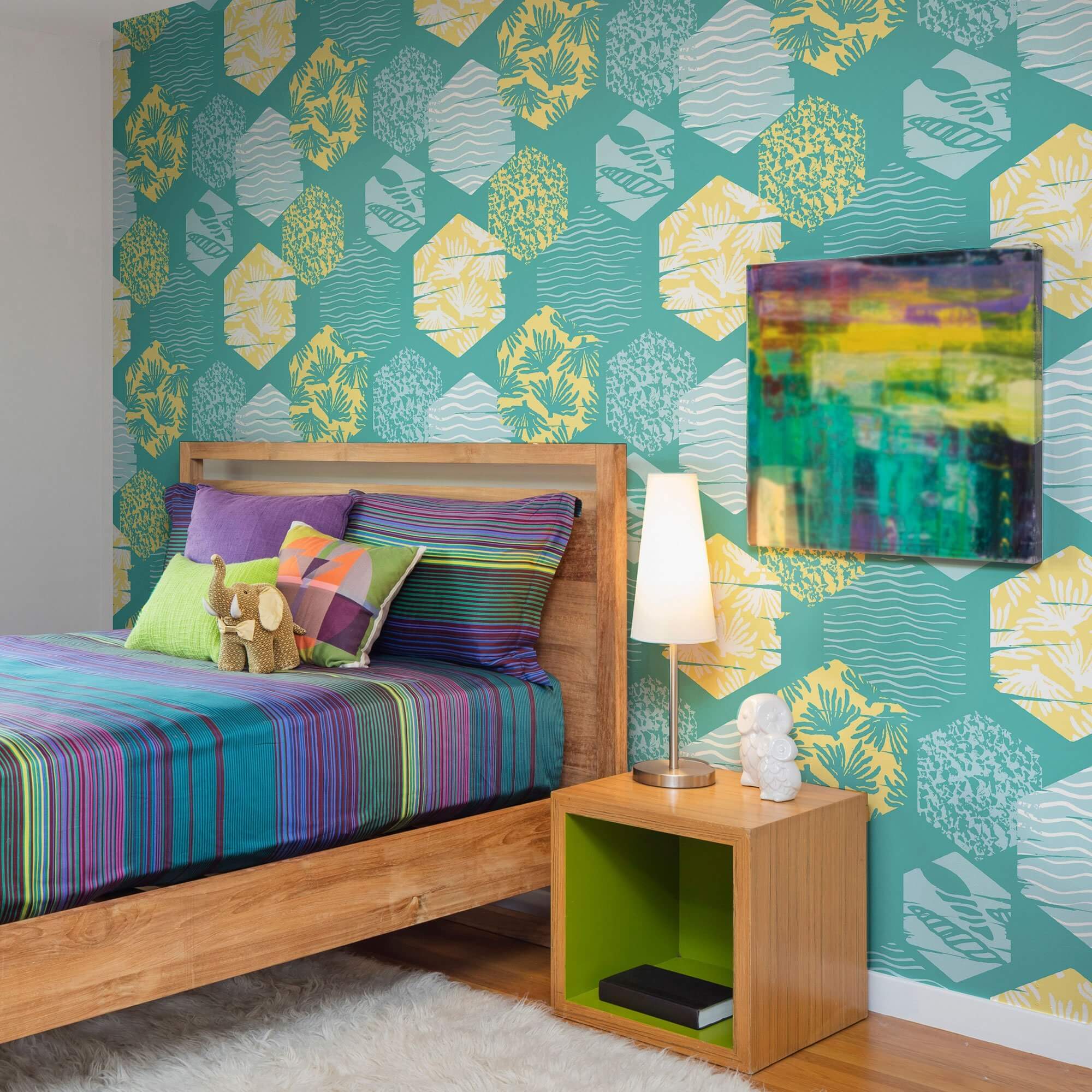 Retro Yellow and Mint Green Peel and Stick Removable Wallpaper for Teens - Self-Adhesive Decorative Wall Covering for Bedroom, Dorm, or Nursery Decor