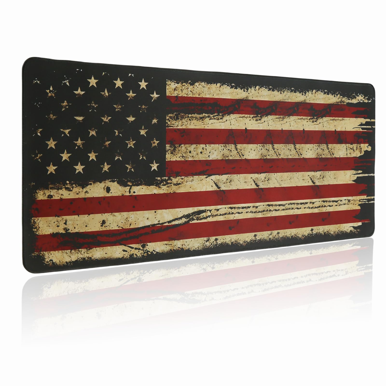 USA Flag Gaming Mouse Pad - Extra Large Non-Slip Rubber Base Desk Mat with Stitched Edges for PC & Laptop | Perfect for Gamers, Office Work & Home Use (Black, Large)