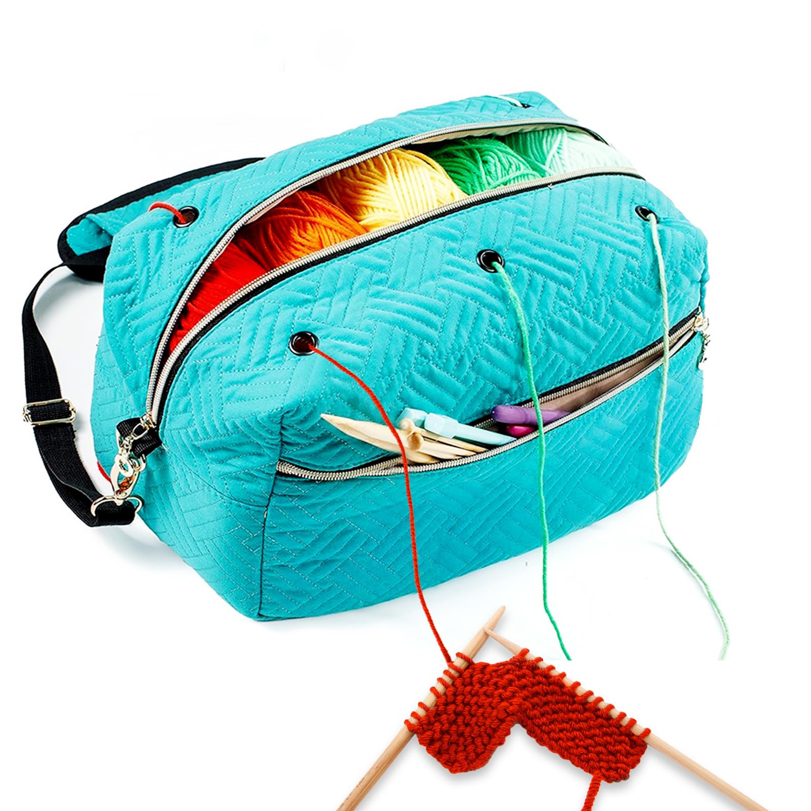 Crochet Organizer Bag for Knitting Yarn Storage - Portable Tote with Detachable Shoulder Strap for Crocheting Accessories - Perfect Gift for Women, Mom, Sister - Ideal for Home, Travel & DIY Craft Projects