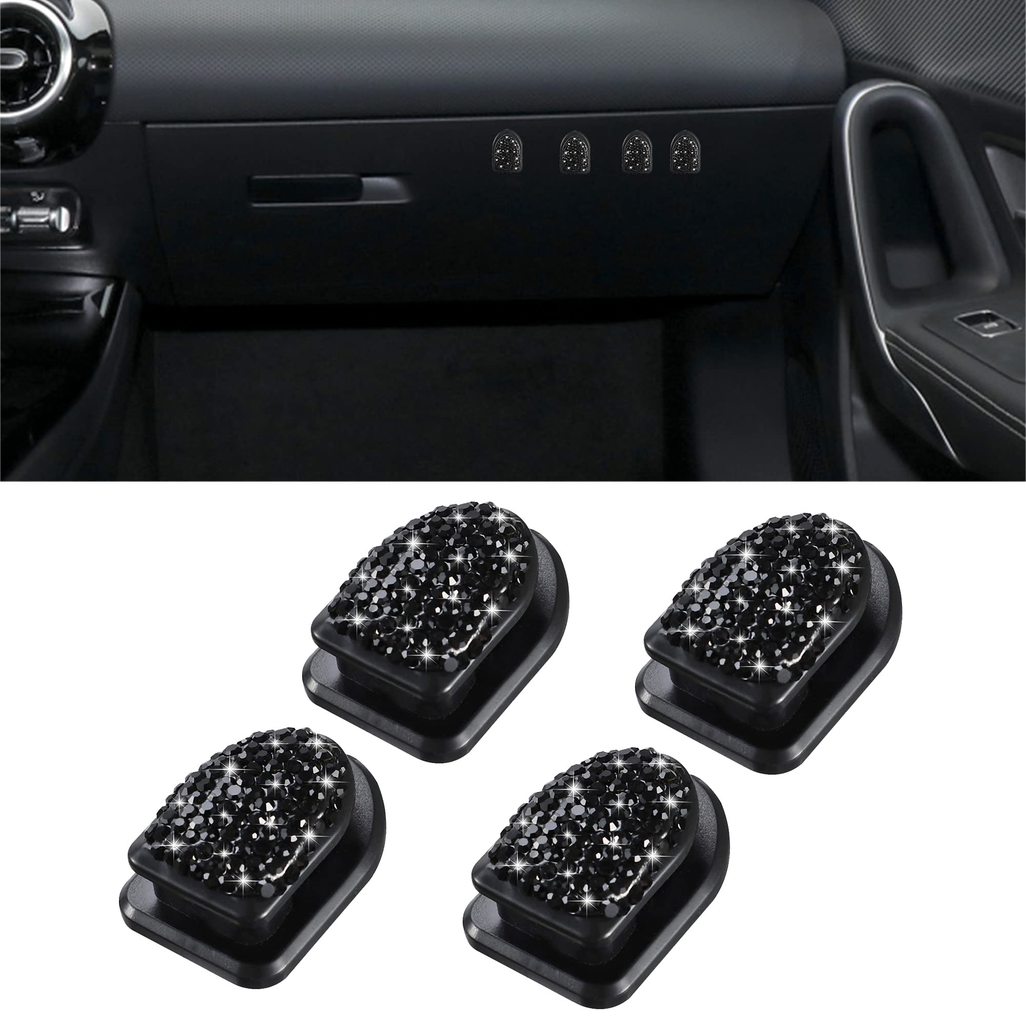 Winka Bling Car Hooks 4 Pack - Crystal Car Accessories for Keys & Sunglasses, Multifunctional Dashboard Hanging Storage Hook with Diamond Design, Universal Car Organizer (Black) - Perfect for Road Trips & Daily Commute