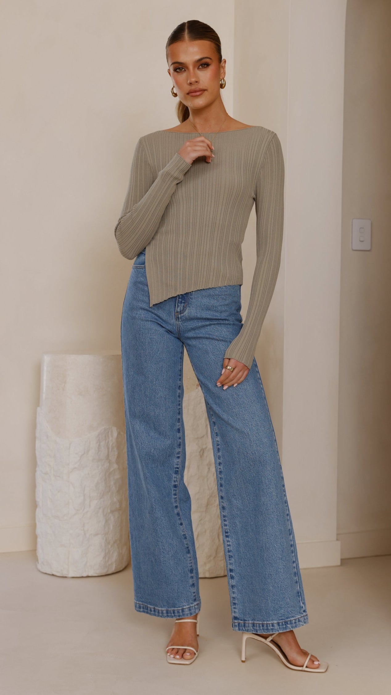 Isla Long Sleeve Top for Women - Soft Cotton Casual Shirt in Khaki - Perfect for Work, Travel & Everyday Wear