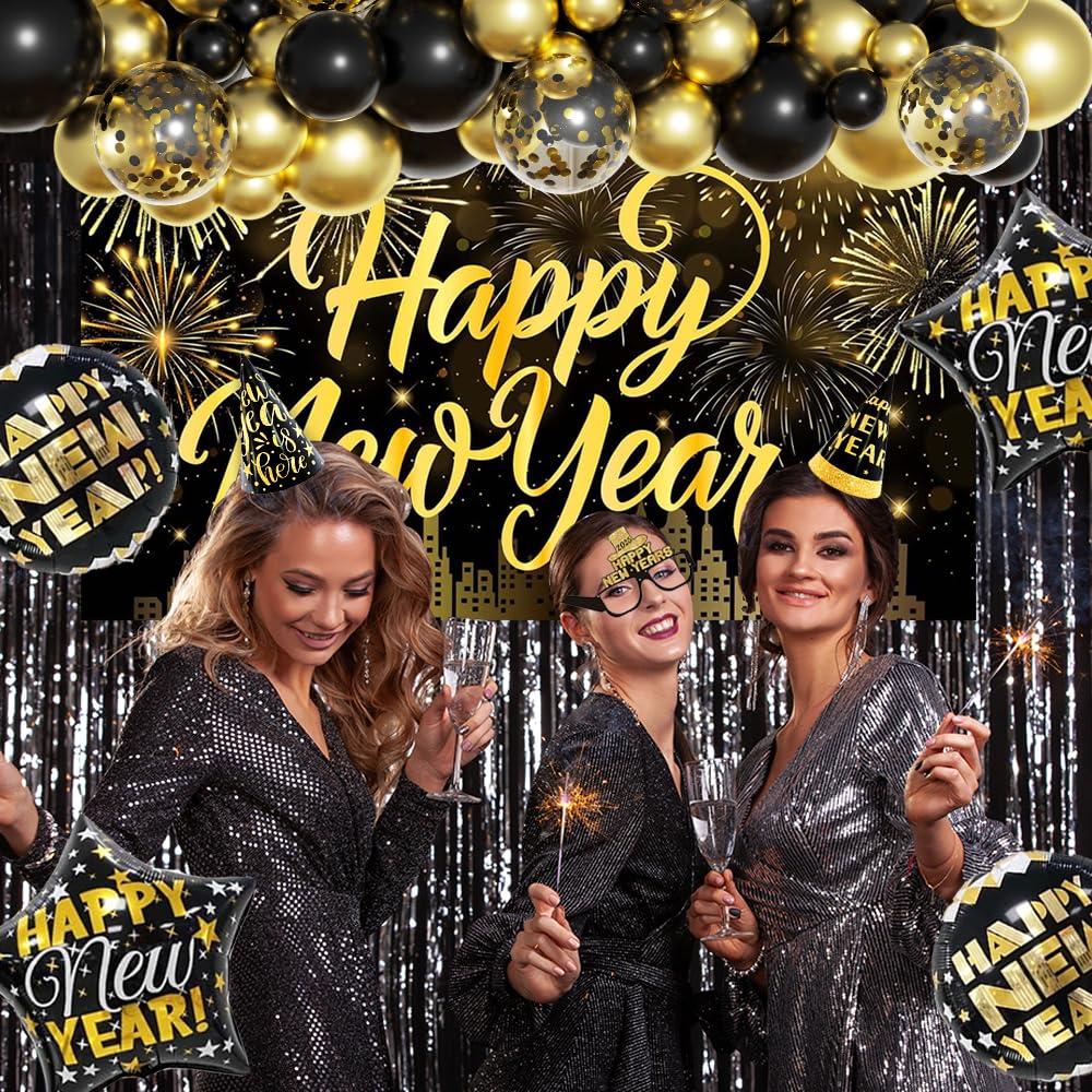 IMISHM 2025 New Year Party Decorations Set - NYE Balloons, Banner, Hats, Glasses & Foil Curtains for New Year's Eve Celebrations, Countdown Parties & Home Decor