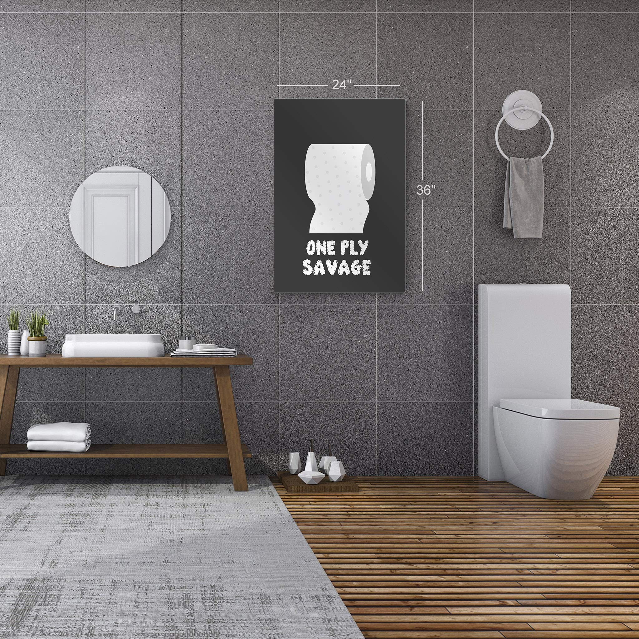 Funny Bathroom Wall Art - Smile Art Design One Ply Savage Toilet Paper Quote Metal Print - 36x24 Inch Ready to Hang Bathroom Decor - Made in USA - Perfect for Powder Rooms, Guest Bathrooms & Home Humor Decor
