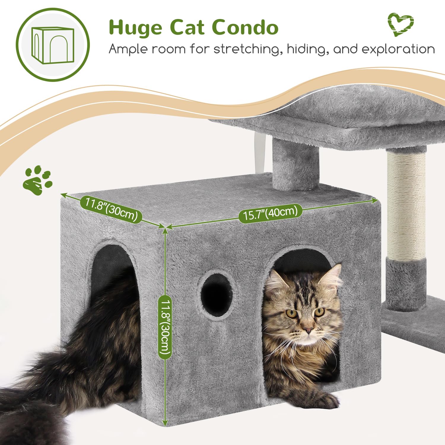 F32 Small Cat Tree for Large Indoor Cats - Sturdy Short Cat Tower with Extra-Large Padded Platform, Senior Cat Tree & Condo for Adult Cats & Kittens (Light Grey) - Perfect for Apartments, Living Rooms & Pet-Friendly Spaces