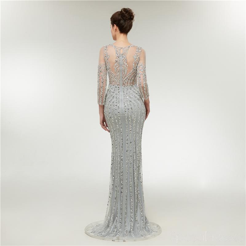 Elegant Long Sleeve Lace Beaded Mermaid Evening Gown - Formal Prom Dress for Women - Perfect for Homecoming, Wedding Guest, Black Tie Events & Special Occasions
