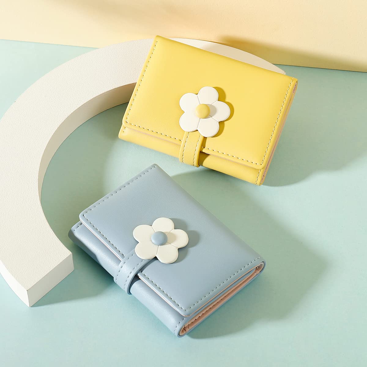Sunwel Fashion Small Zipper Wallet with ID/Photo Window & Keyring - Cute 3D Flower Coin Purse Card Holder for Women & Girls | Perfect for Everyday Use, Travel & Gift Giving