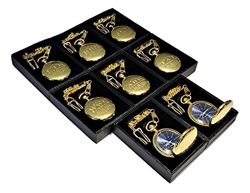 8 Custom Engraved Vintage Pocket Watches with Stainless Steel Chains & Gift Box - Perfect for Weddings, Groomsmen, Best Man Gifts (Black) - Ideal for Anniversary, Graduation & Special Occasion Presents