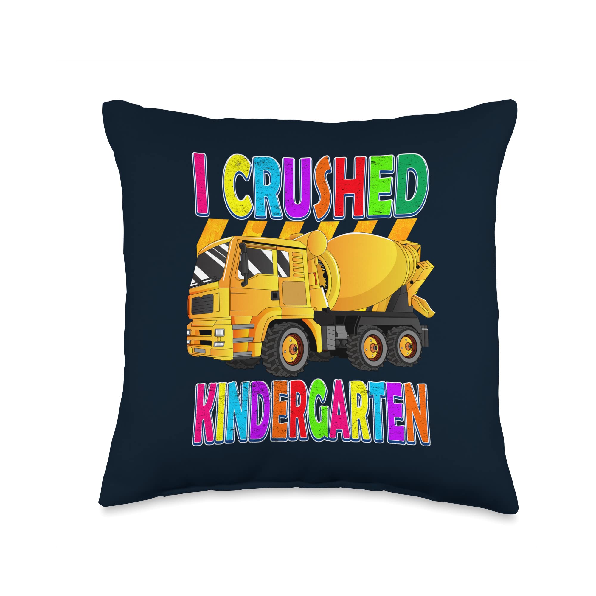 Kindergarten Graduation Throw Pillow - 'I Crushed Kinder' 16x16 Inch Multicolor Mixer Truck Design - Perfect for Last Day of School Celebrations & Classroom Decor